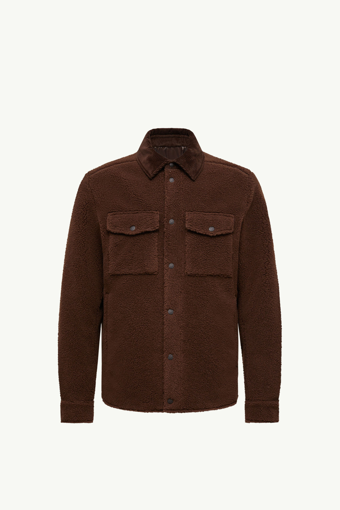 Chaqueta camisera de tejido suave efecto peluche con ribetes de pana Hombre Marrón Moncler 2