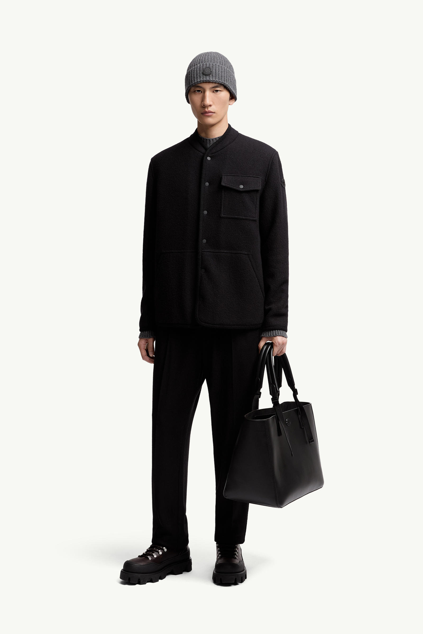 Wool Bouclé Shirt Jacket Men Black Moncler 0