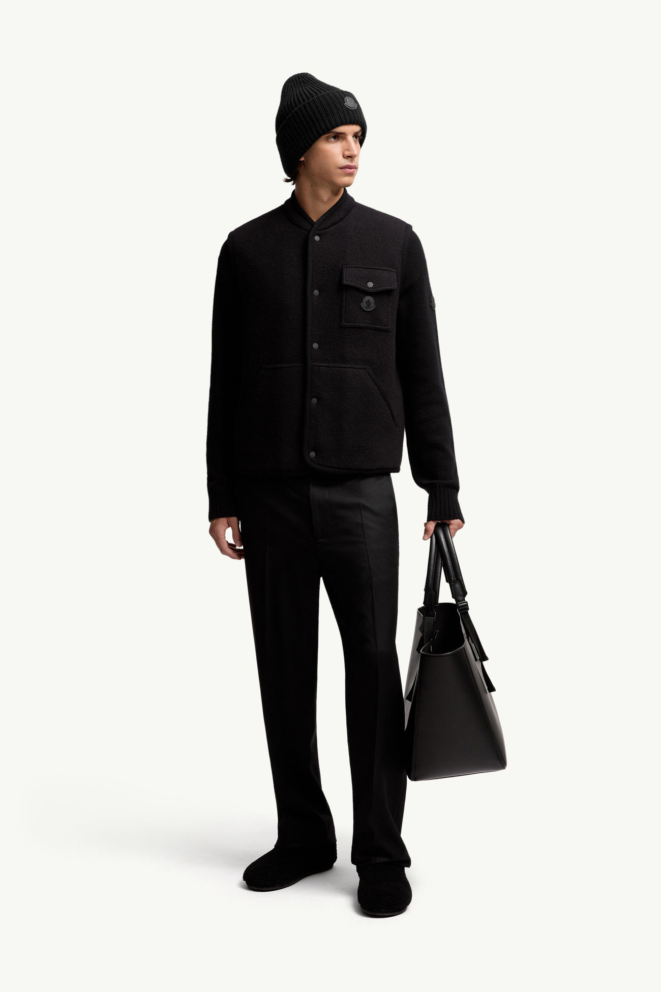 Gilet in Lana Bouclé Uomo Nero Moncler 0