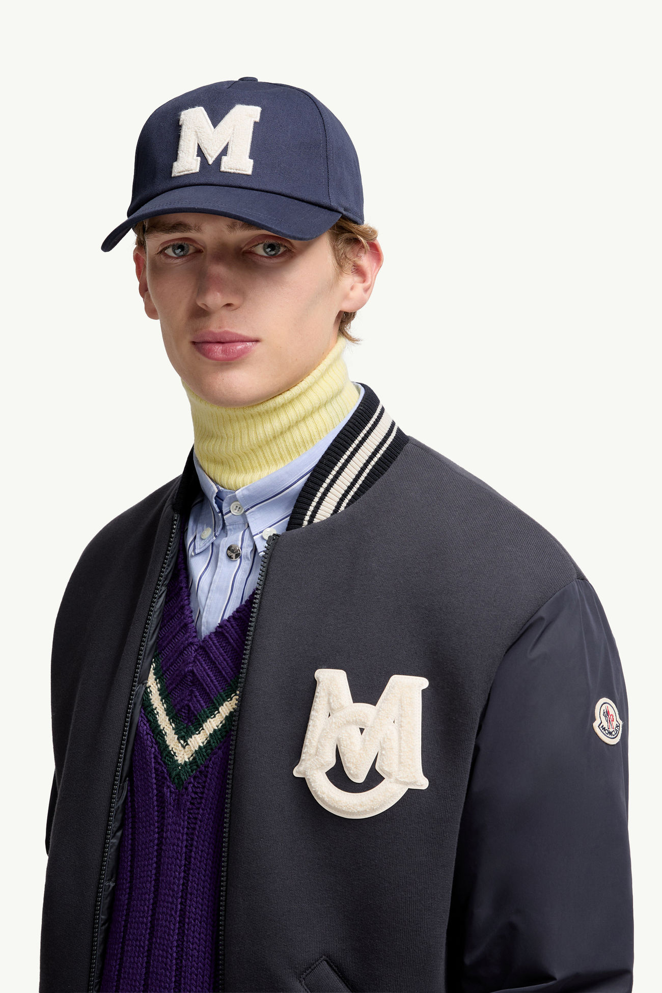 交織圖案棉質華達呢棒球帽 男士 藍色 Moncler 1