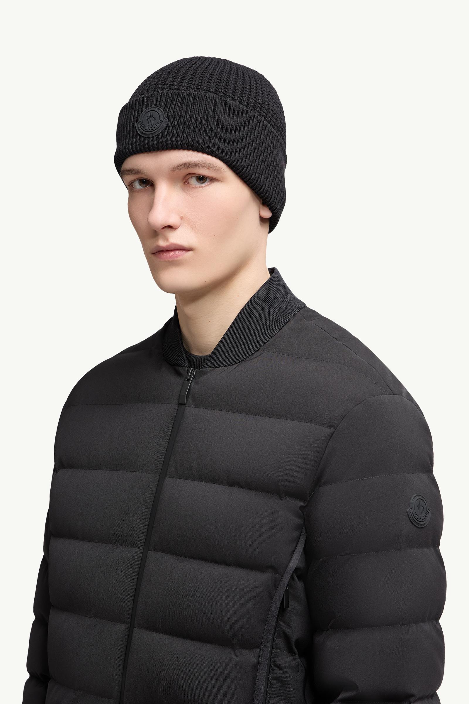 Logo Cotton Beanie Men Black Moncler 1