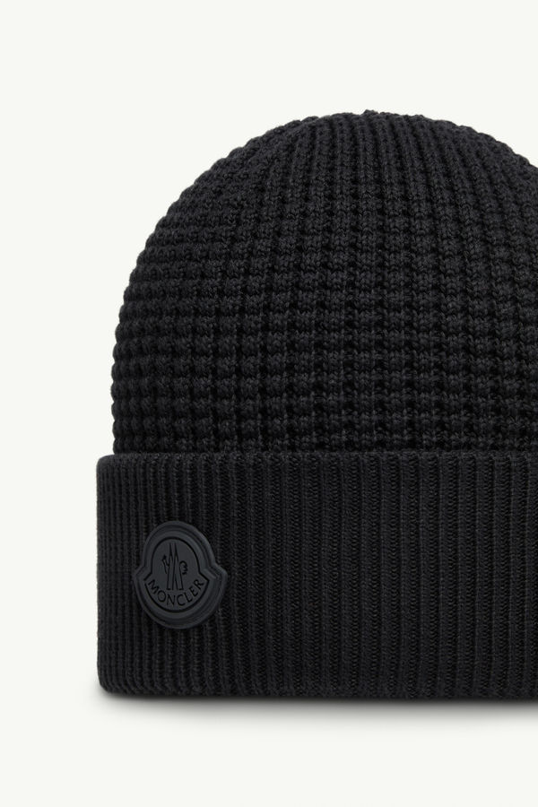 Logo Cotton Beanie Men Black Moncler 2