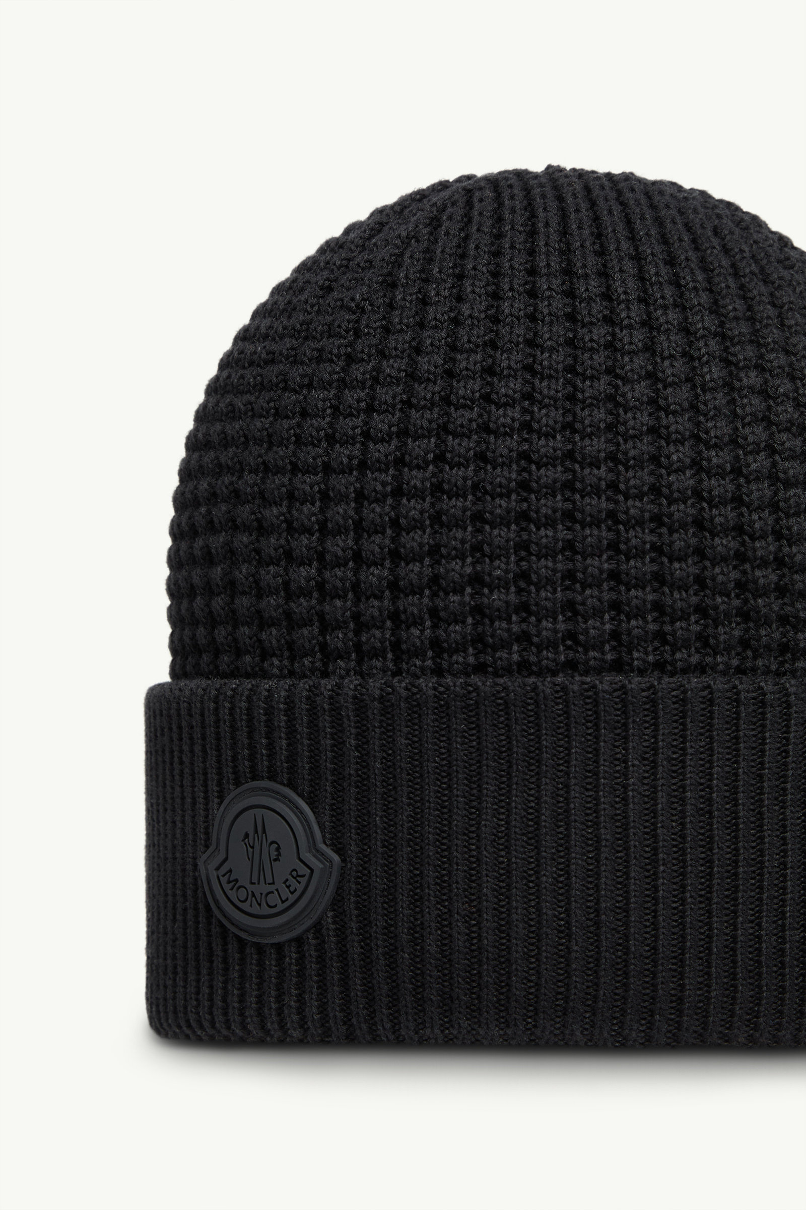 Logo Cotton Beanie Men Black Moncler 2