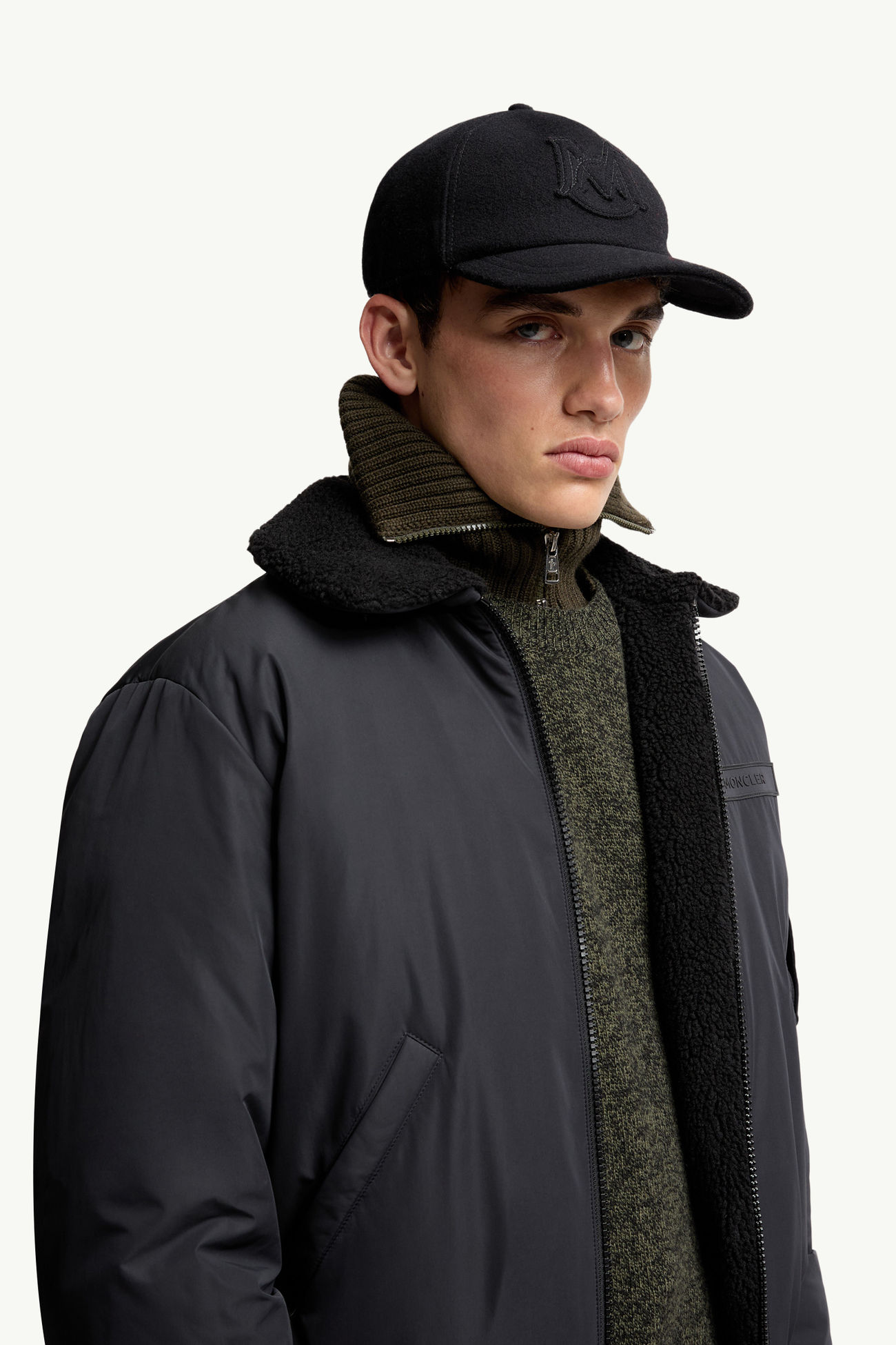 Monogram Wool Baseball Cap Men Black Moncler 1