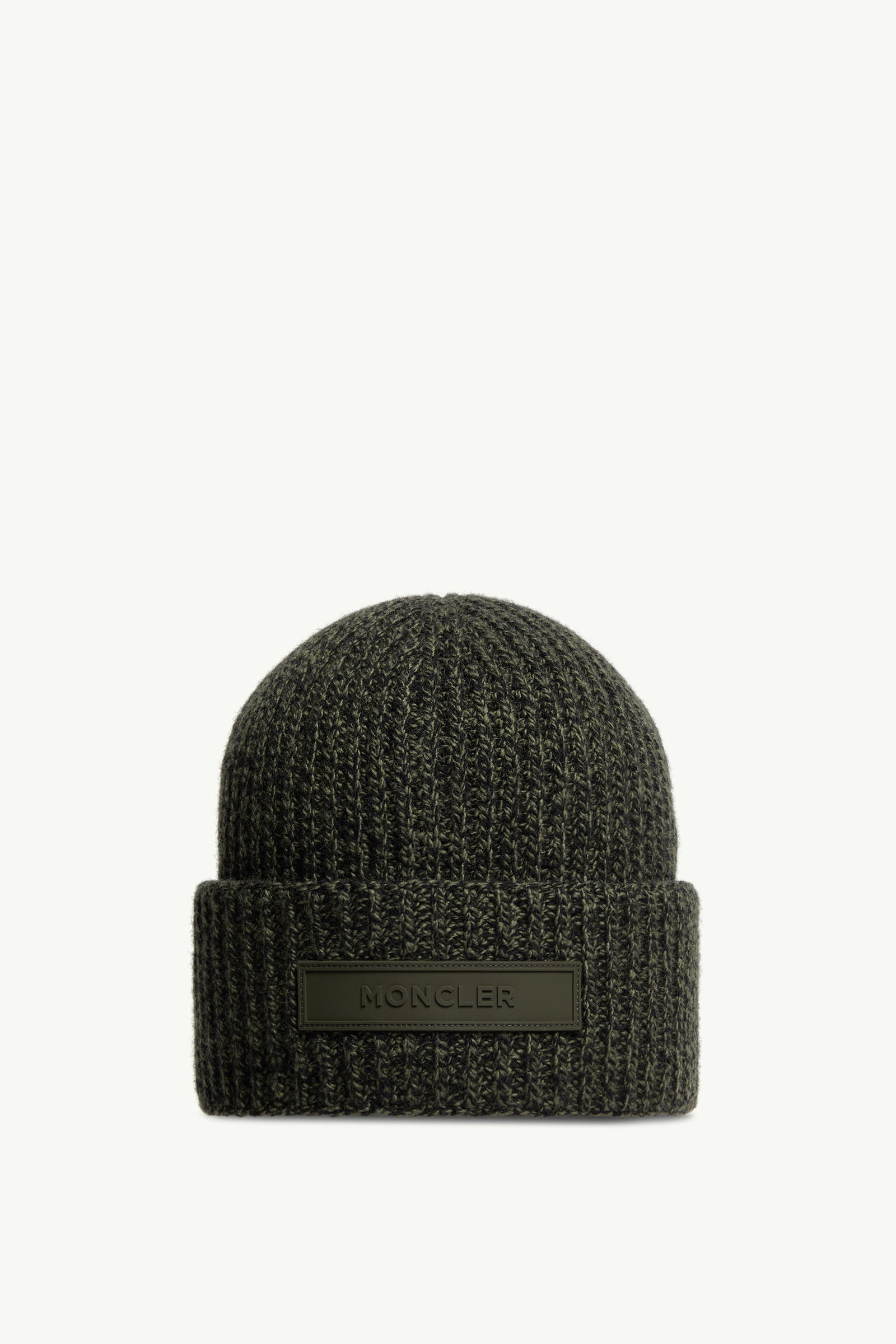 Bonnet en mélange de laine et cachemire mouliné Hommes Vert Foncé Moncler 0