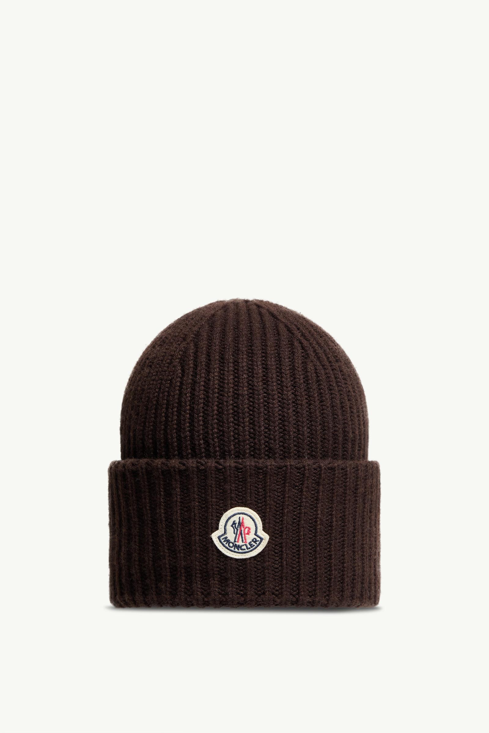 MONCLER モンブラン ニット帽 ブラウン系 Dark Brown Wool & Cashmere Beanie - Hats & Beanies for Men