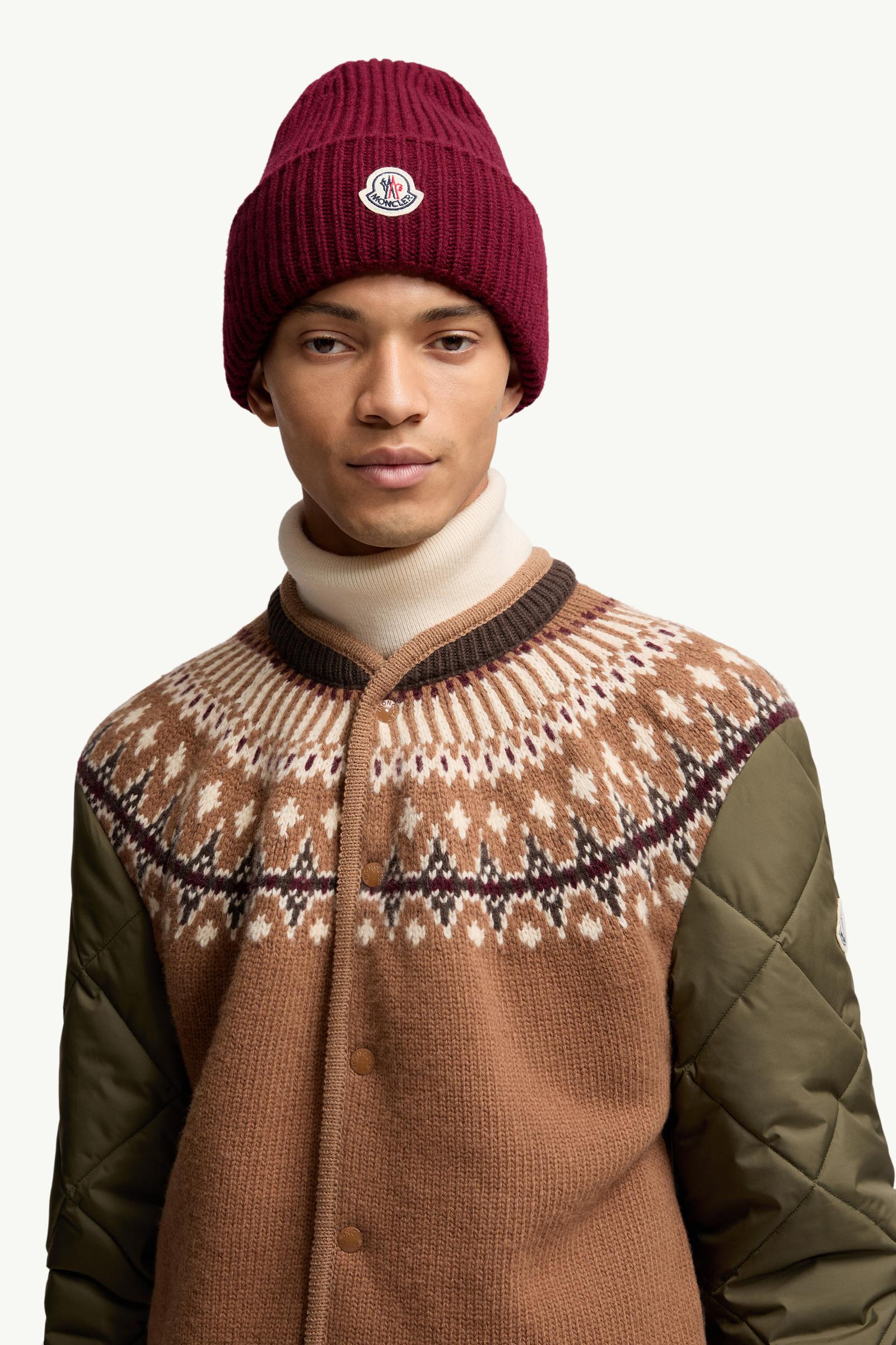 MONCLER ポンポン付きニット帽 ネイビー・レッド 【公式通販】