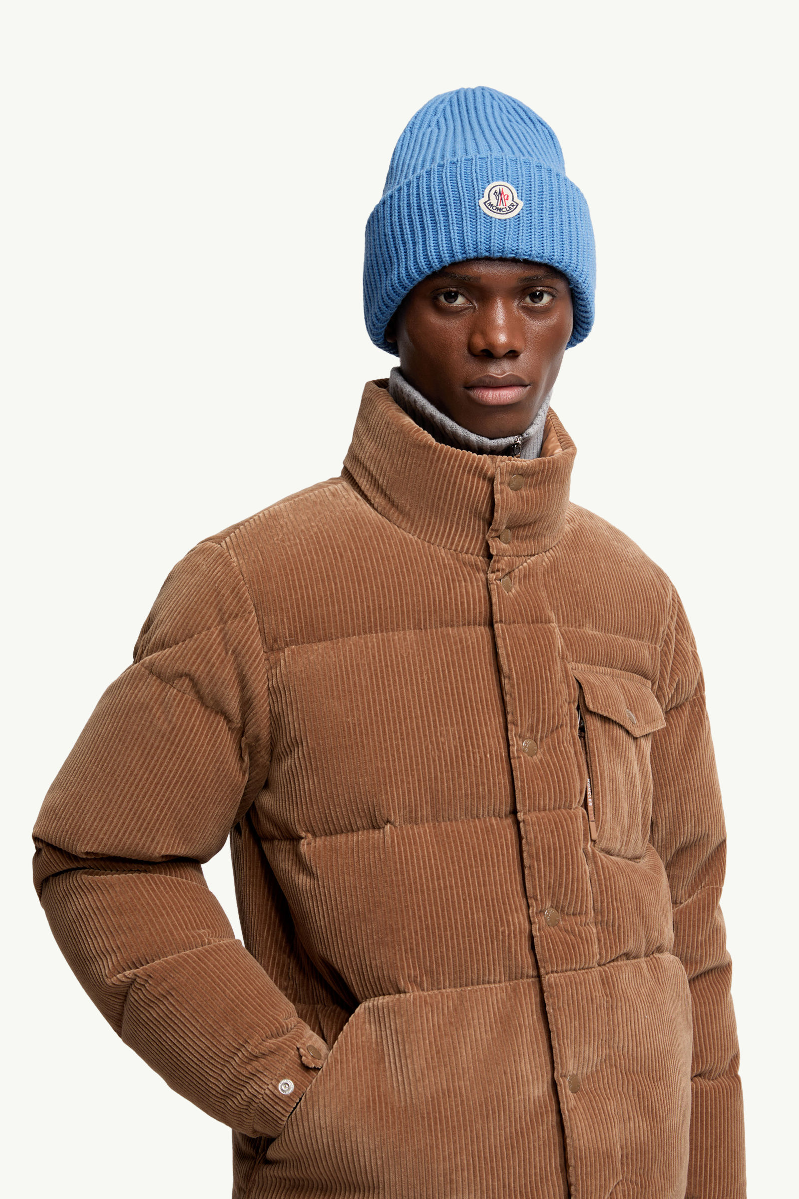 Wool & Cashmere Beanie Men Light Blue Moncler 1