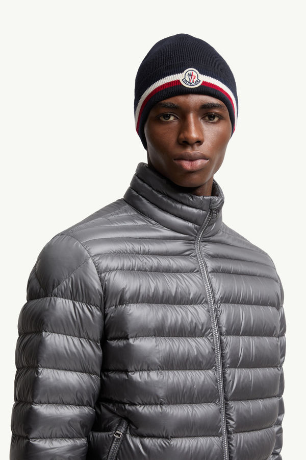 Tricolour Wool Beanie Men Navy Blue Moncler 1