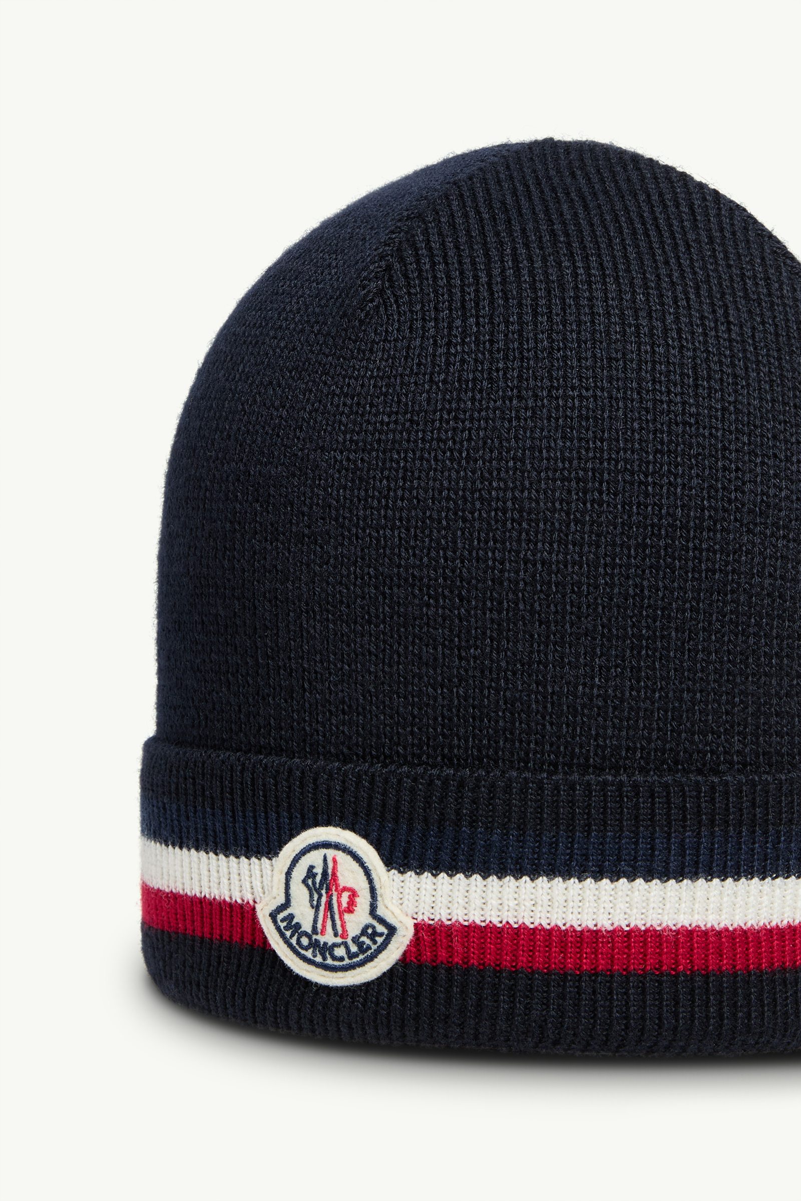 Navy Blue Tricolour Wool Beanie - Hats & Beanies for Men | Moncler GB