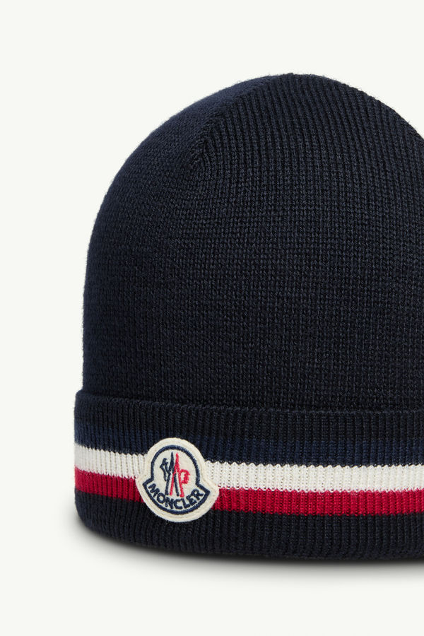 Tricolour Wool Beanie Men Navy Blue Moncler 2