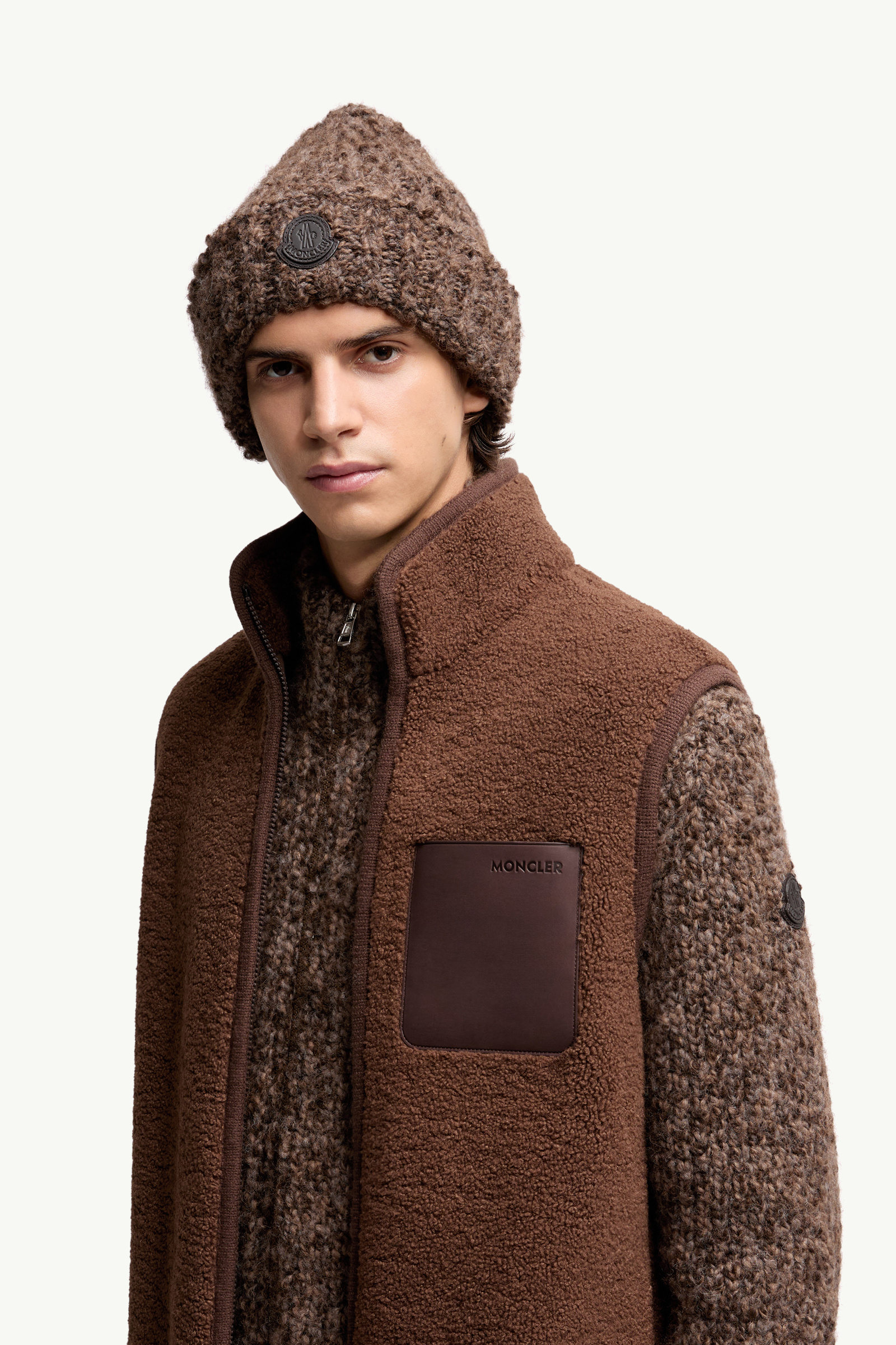 Wool & Alpaca Blend Beanie Men Brown Moncler 1