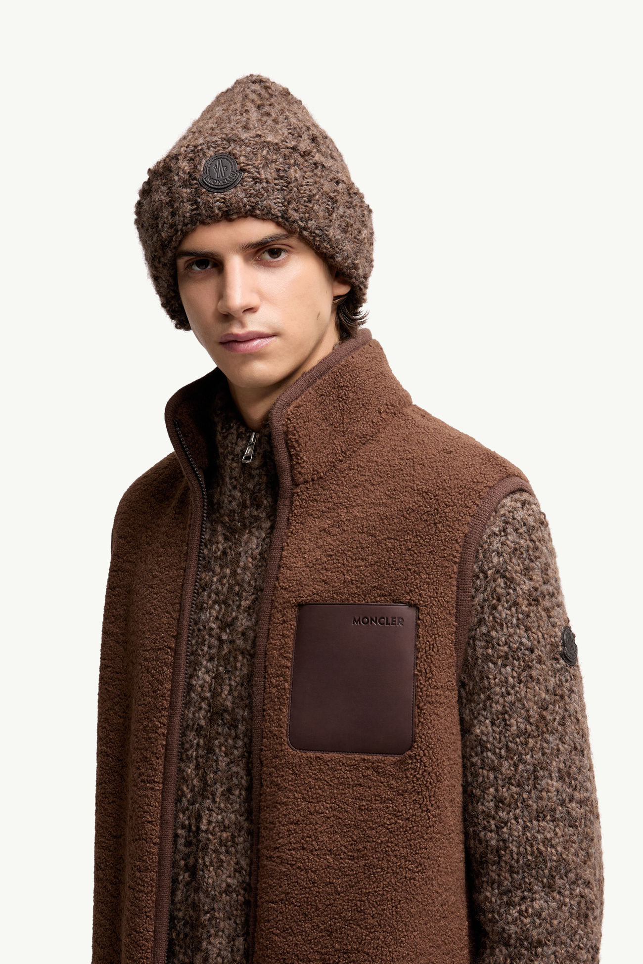 羊毛羊駝毛混紡冷帽 男士 啡色 Moncler 1