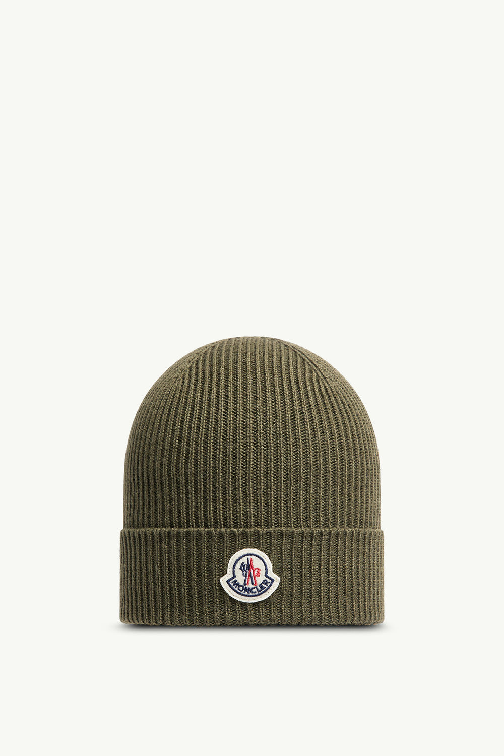 Wool Beanie Men Olive Green Moncler 0