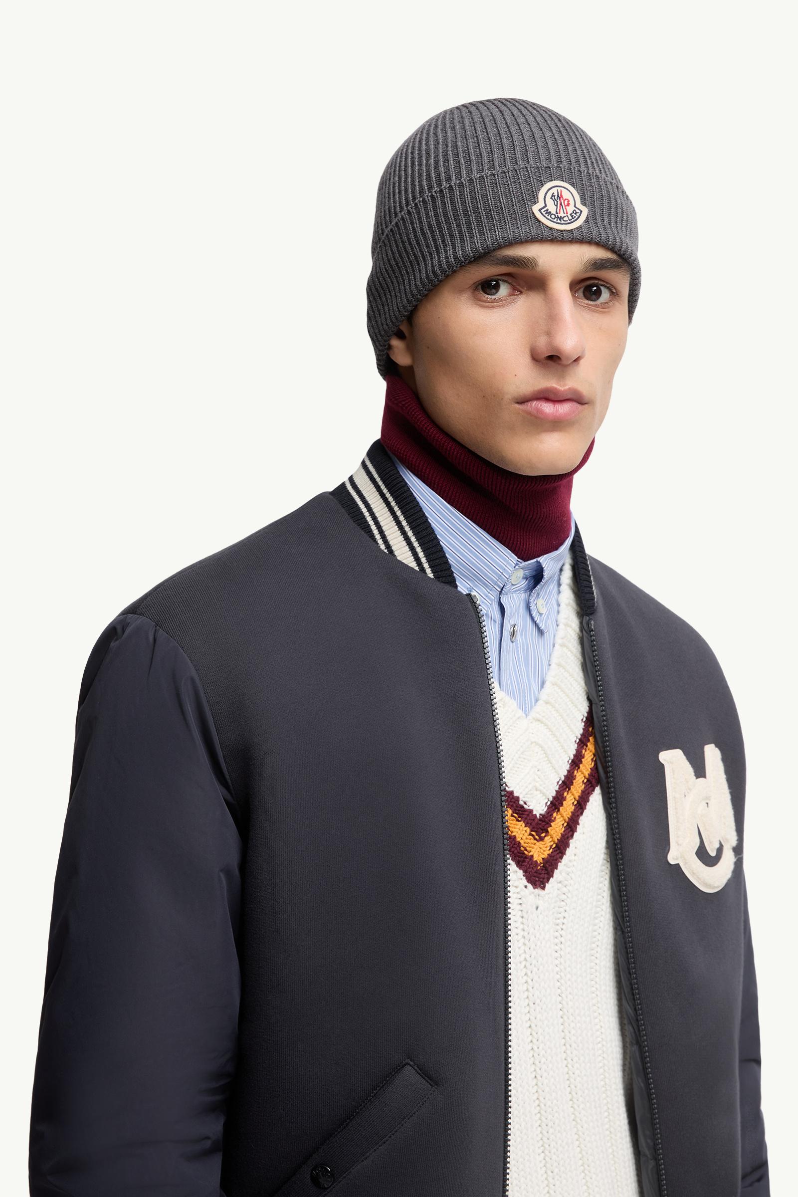 Wool Beanie Men Dark Gray Moncler 1