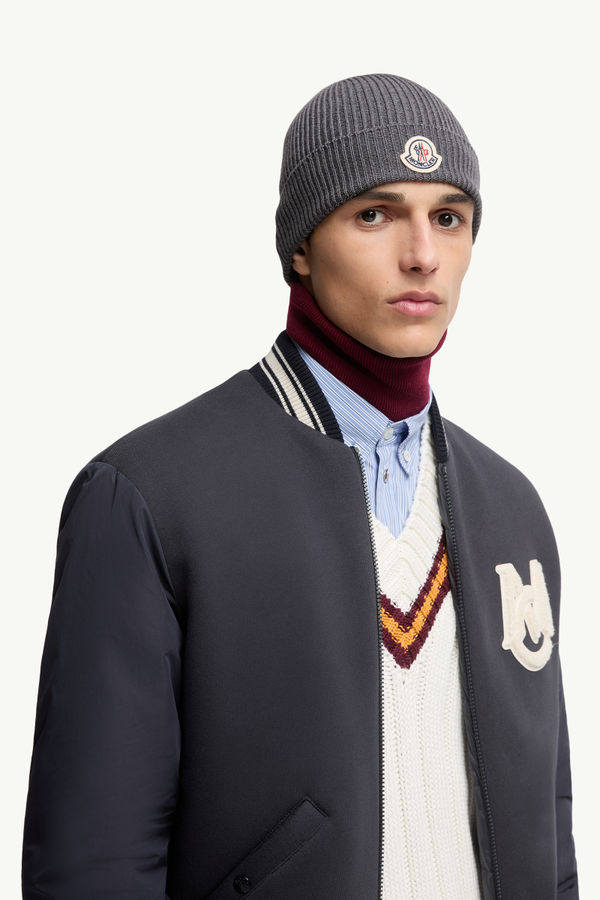 Wool Beanie Men Dark Gray Moncler 1