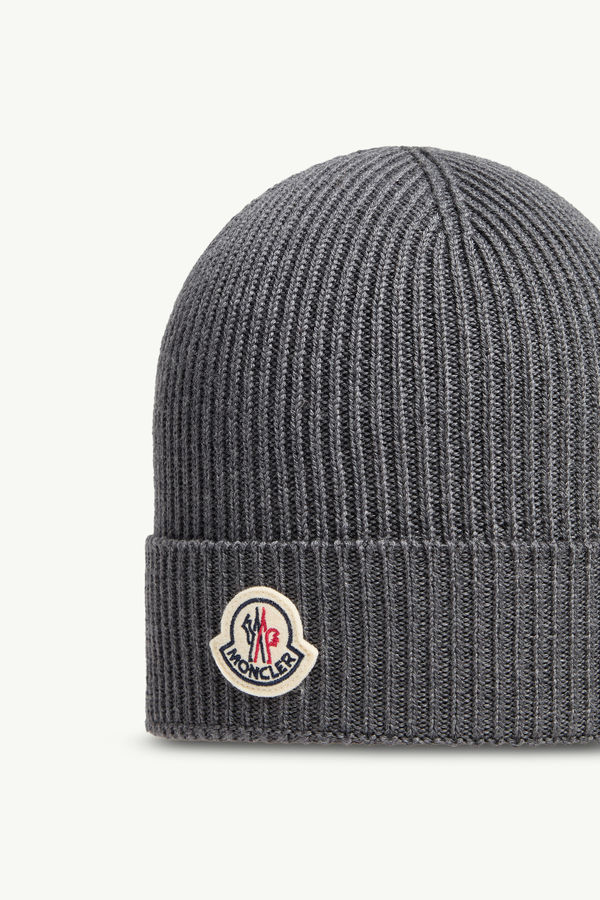 Wool Beanie Men Dark Gray Moncler 2