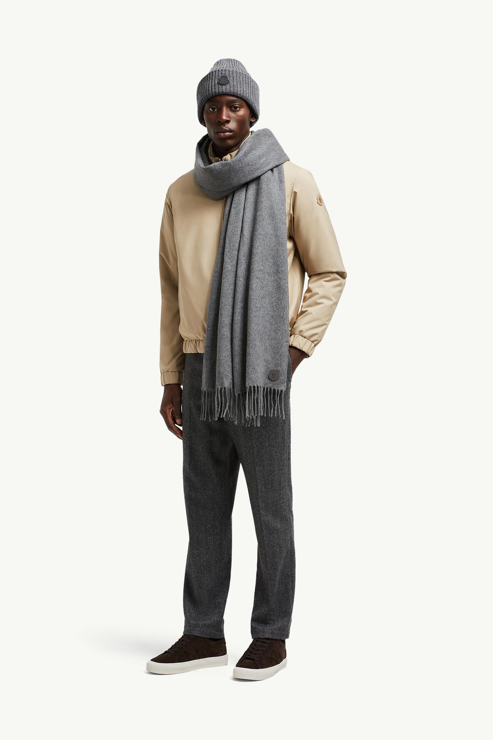 Fringed Cashmere Scarf Men Silver Moncler 1
