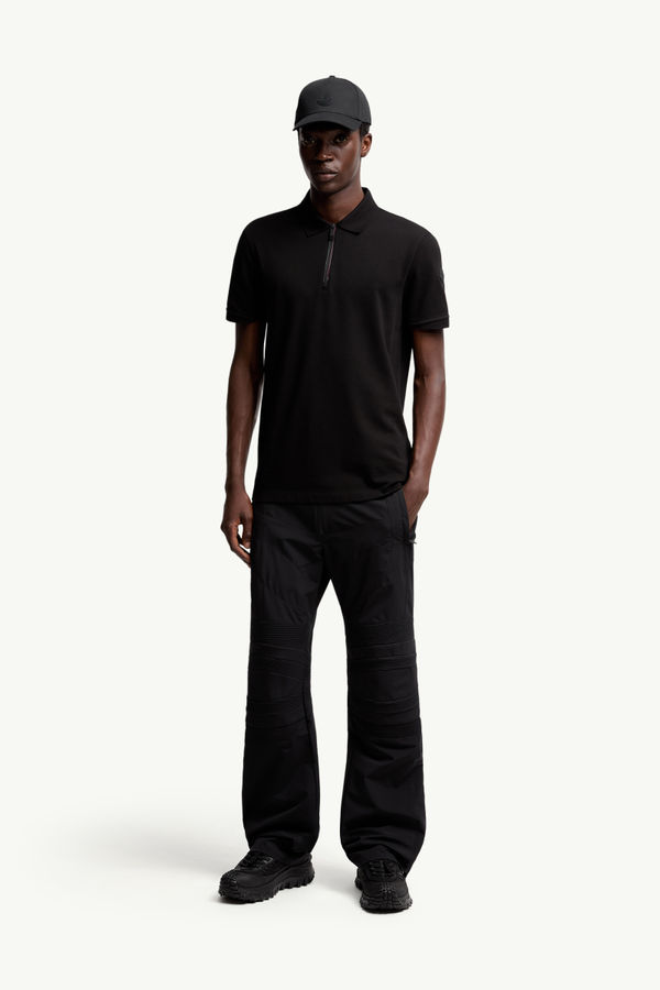 Logo Patch Cotton Piquet Polo Shirt Men Black Moncler 0