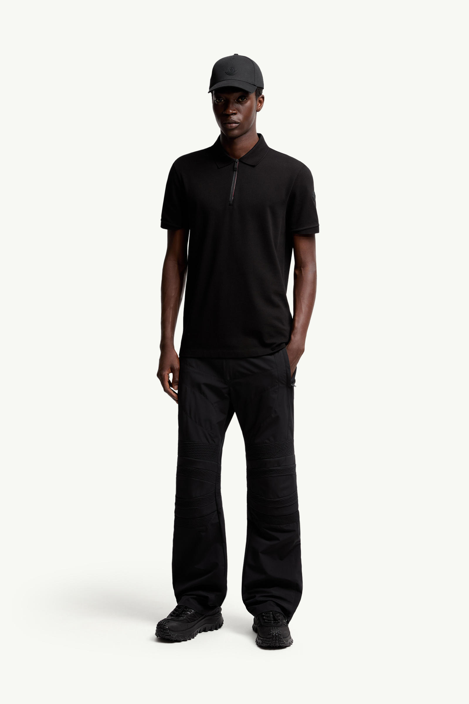 Polo de piqué de algodón con parche con logotipo Hombre Negro Moncler 0