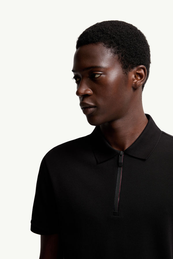 Logo Patch Cotton Piquet Polo Shirt Men Black Moncler 5