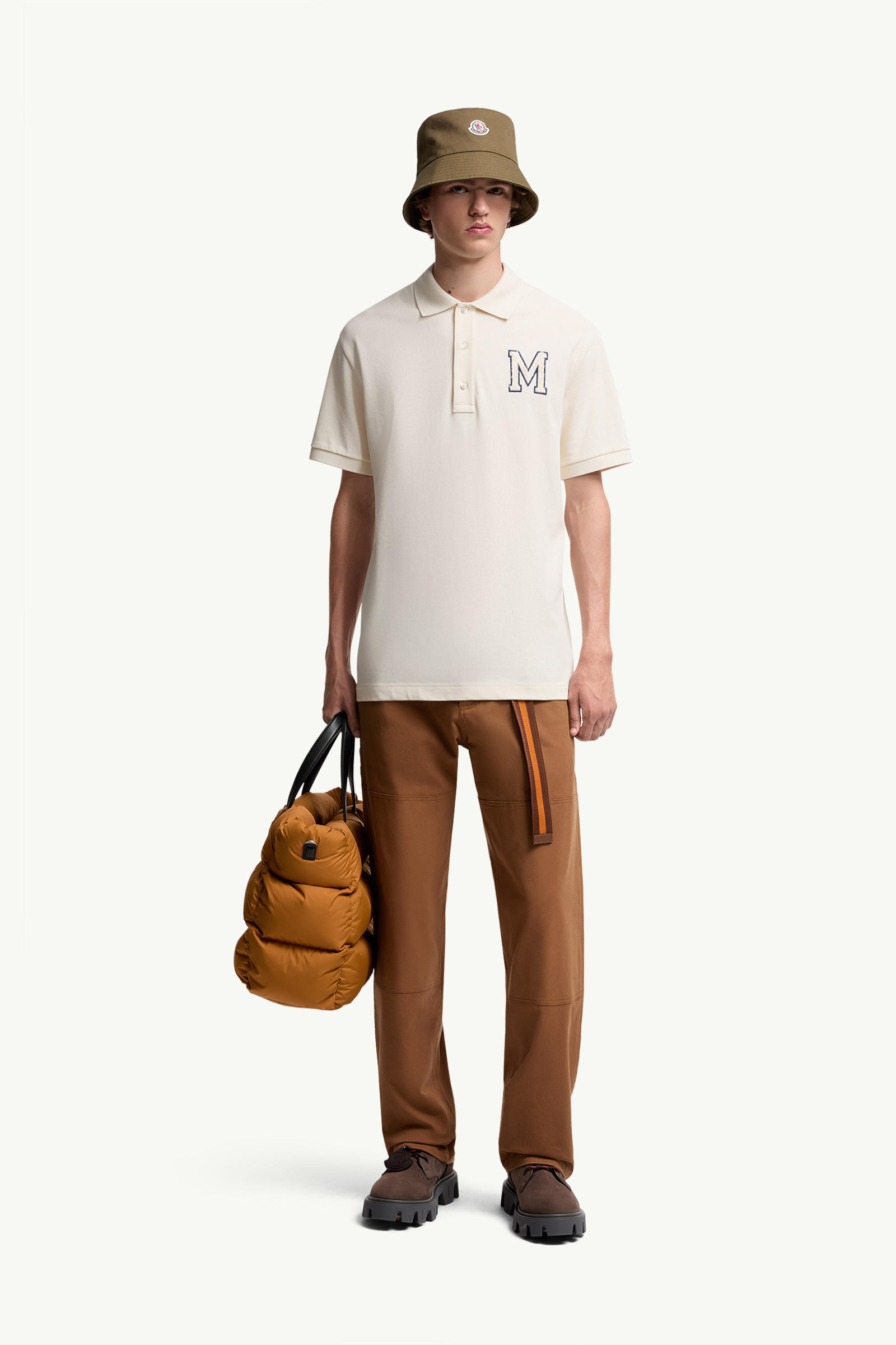 Monogram Cotton Piquet Polo Shirt Men White Ivory Moncler 0