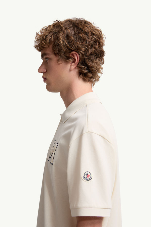 Poloshirt aus Baumwollpiqué mit Logoaufnäher Herren Weiß-Elfenbein Moncler 1