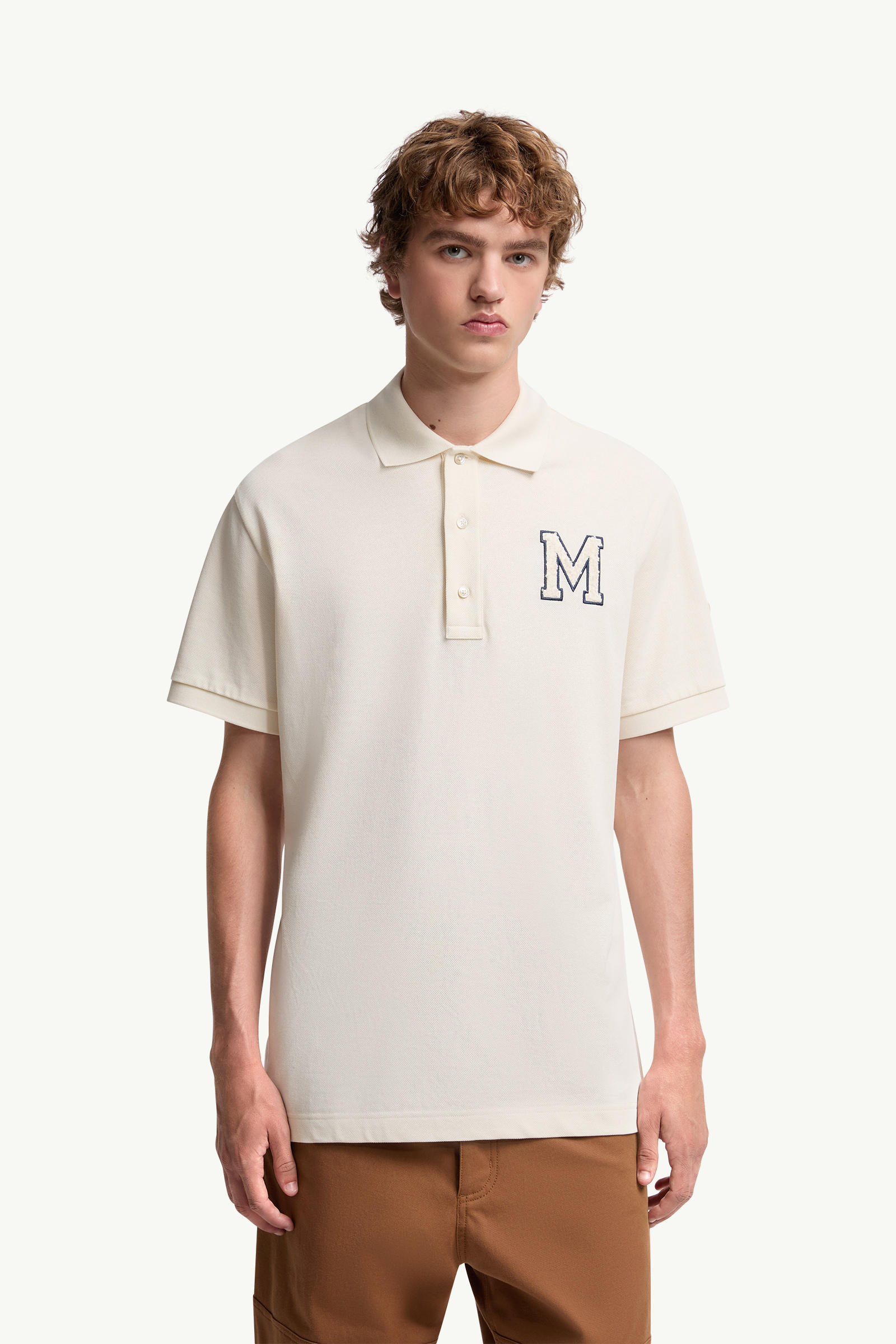 Monogram Cotton Piquet Polo Shirt Men White Ivory Moncler 3