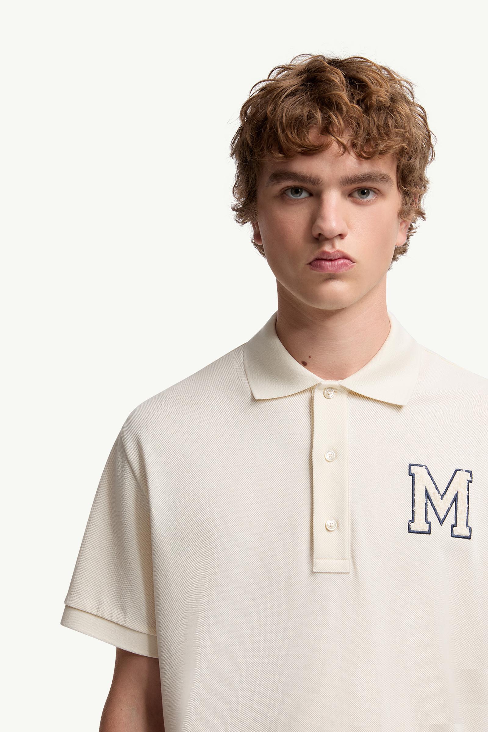 White Ivory Monogram Cotton Piquet Polo Shirt - Polos & T-shirts