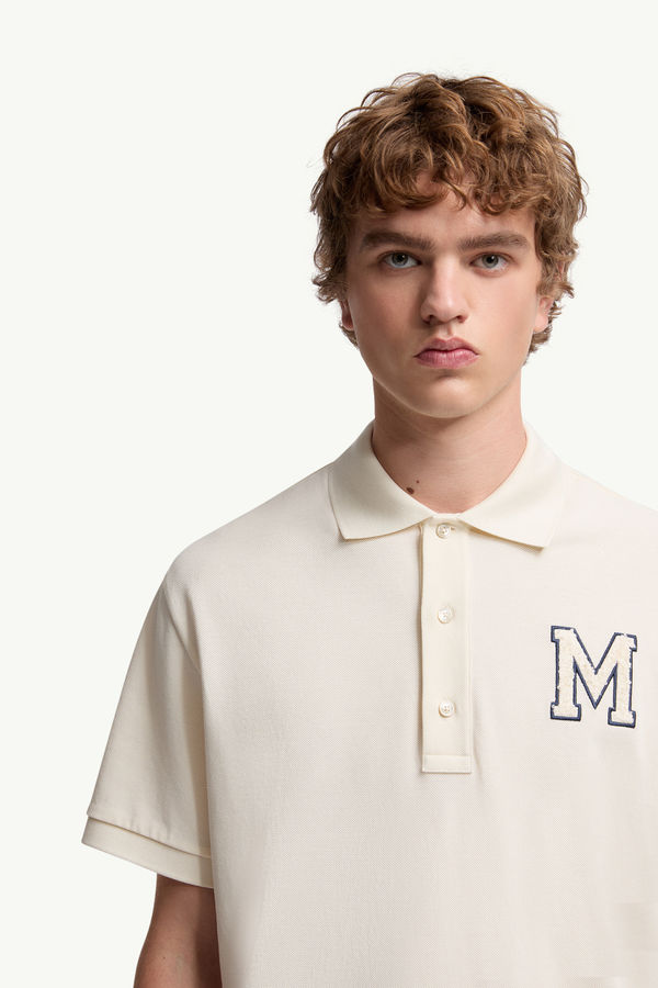 Monogram Cotton Piquet Polo Shirt Men White Ivory Moncler 5