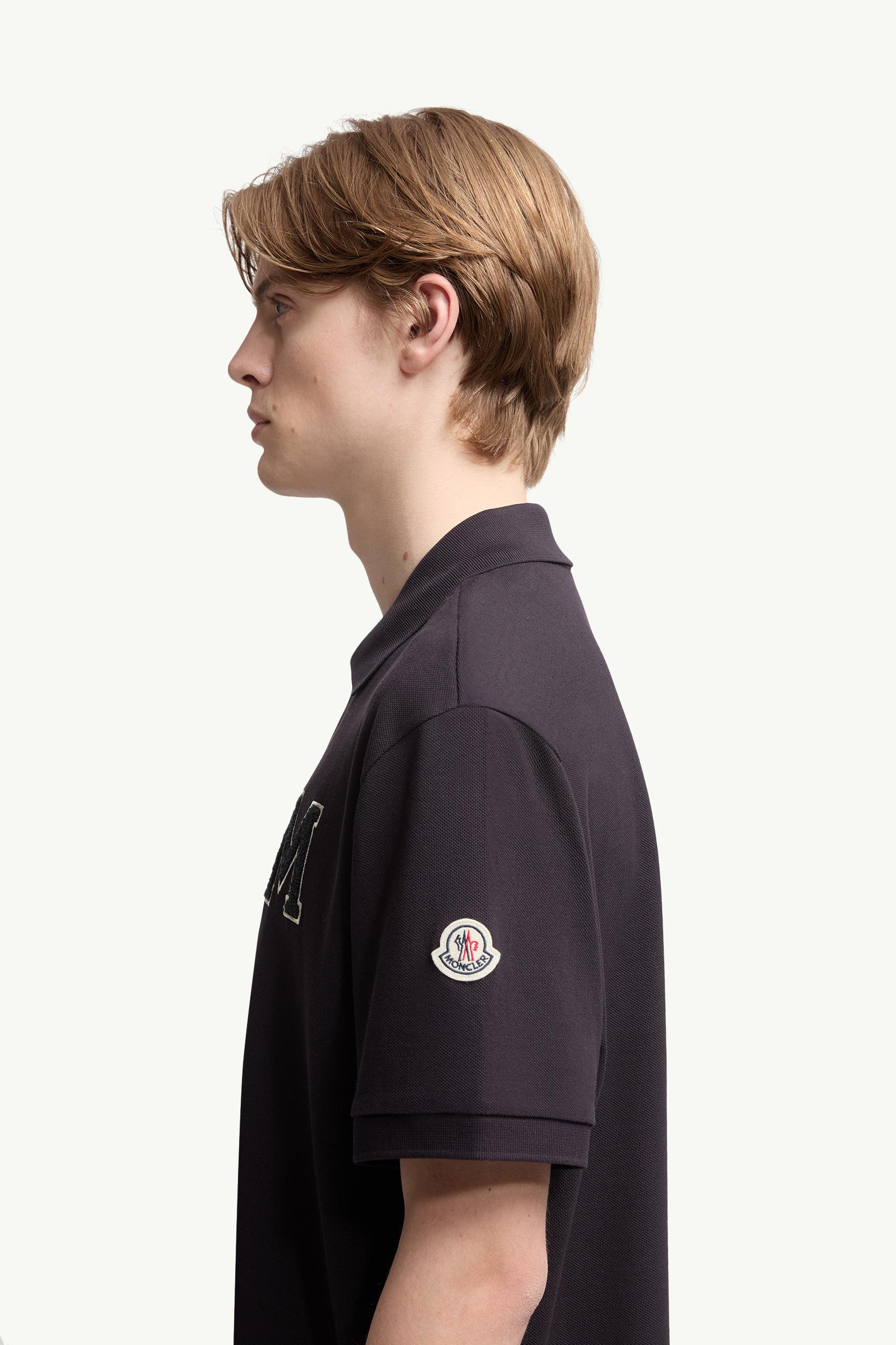 Navy Blue Monogram Cotton Piquet Polo Shirt - Polos & T-shirts for
