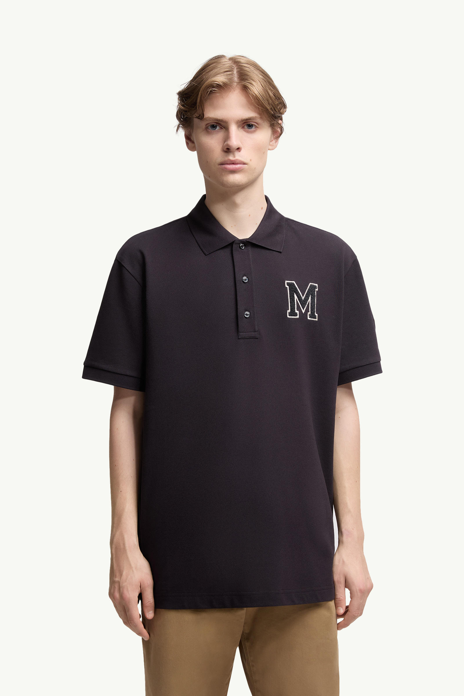 Monogram Cotton Piquet Polo Shirt Men Navy Blue Moncler 3
