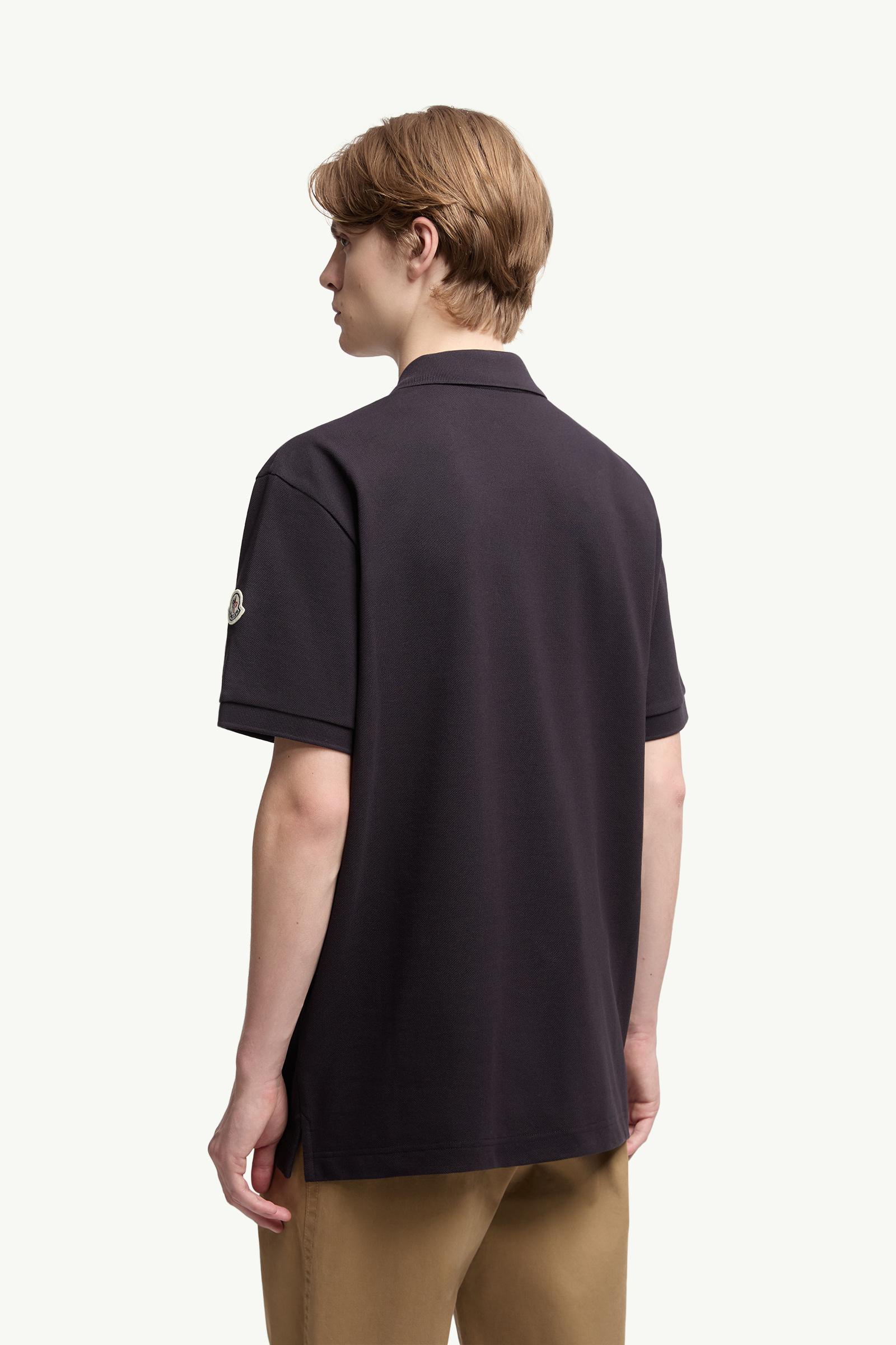 Navy Blue Monogram Cotton Piquet Polo Shirt - Polos & T-shirts for