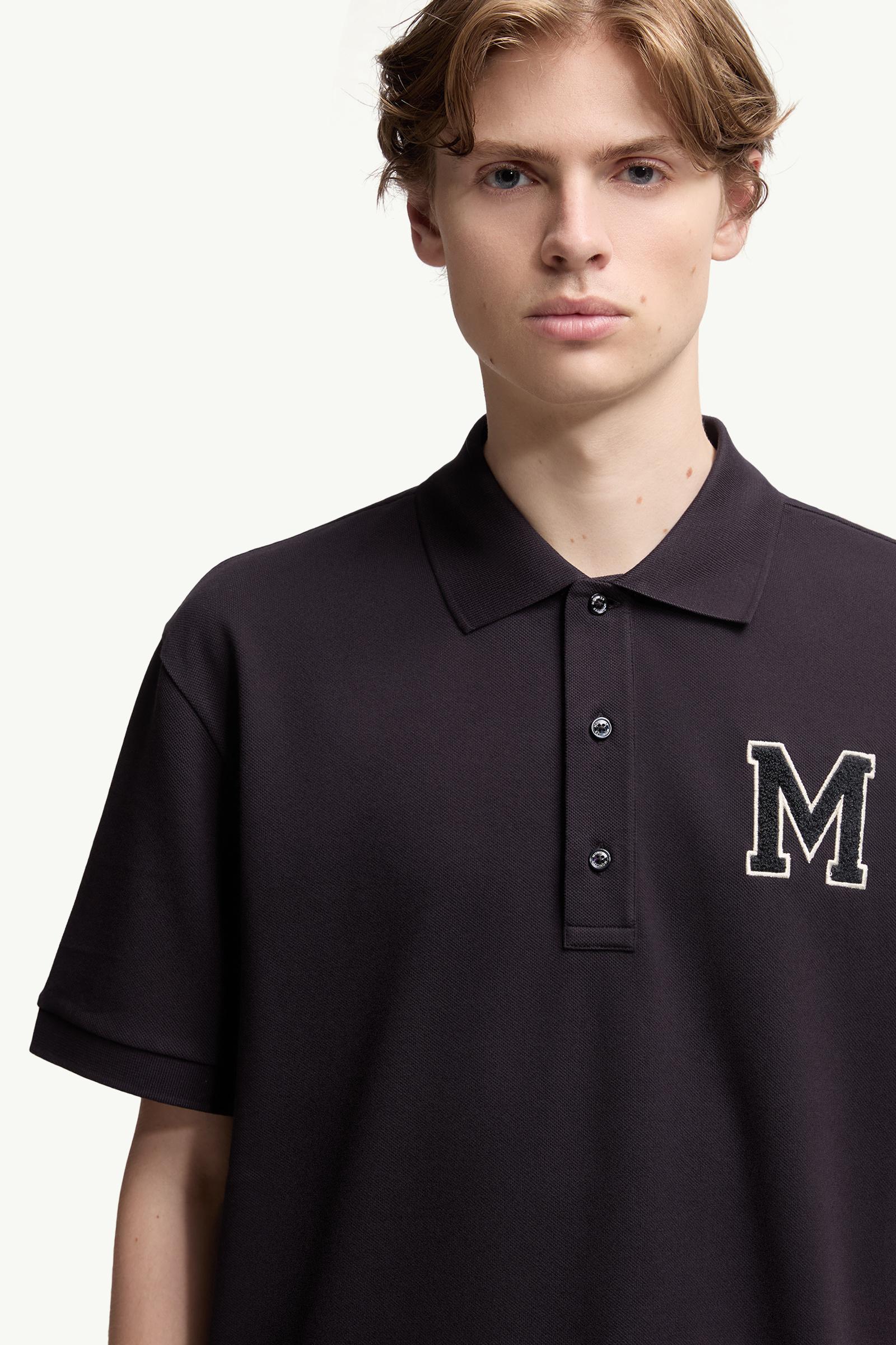 Navy Blue Monogram Cotton Piquet Polo Shirt - Polos & T-shirts for