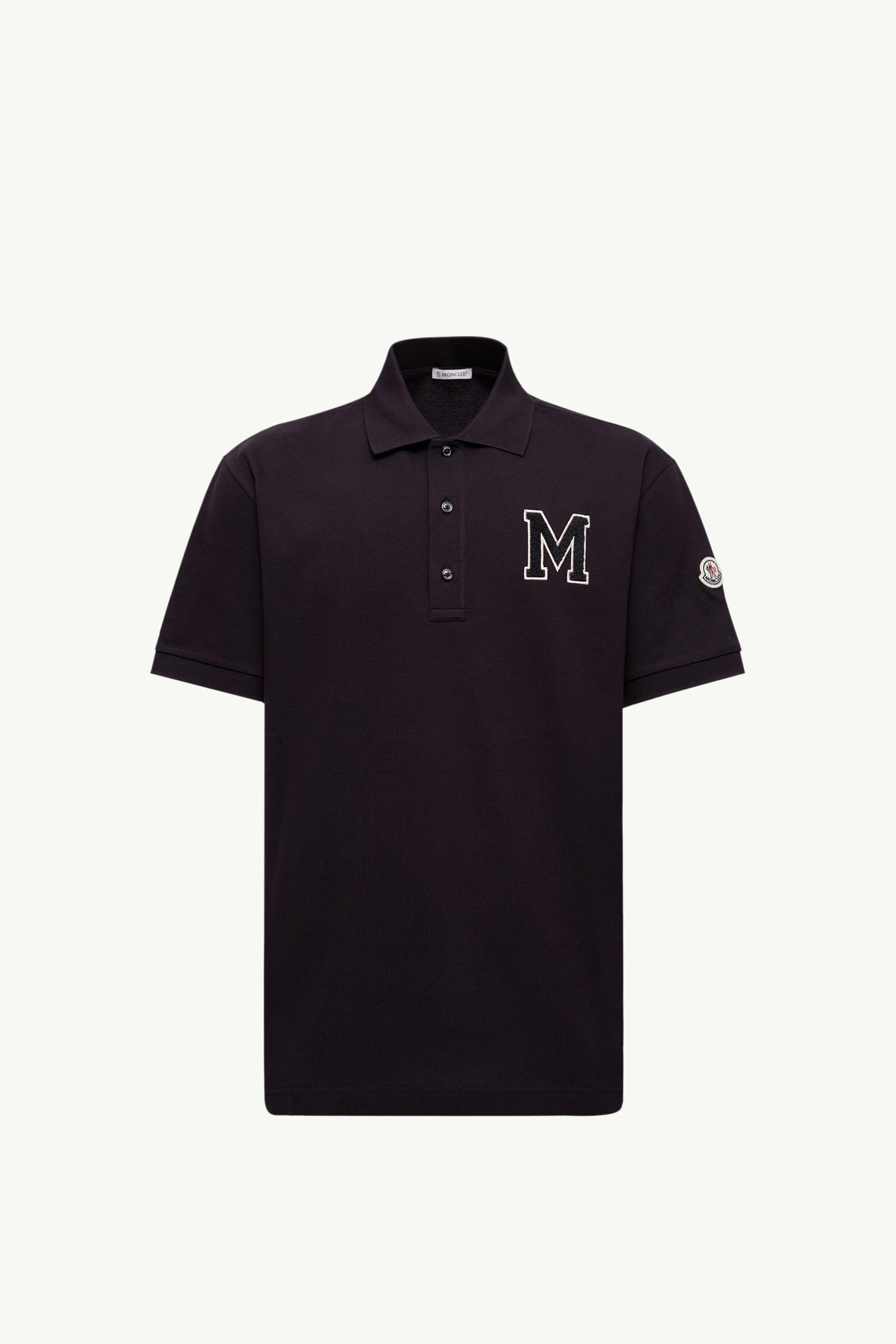 Navy Blue Monogram Cotton Piquet Polo Shirt - Polos & T-shirts for
