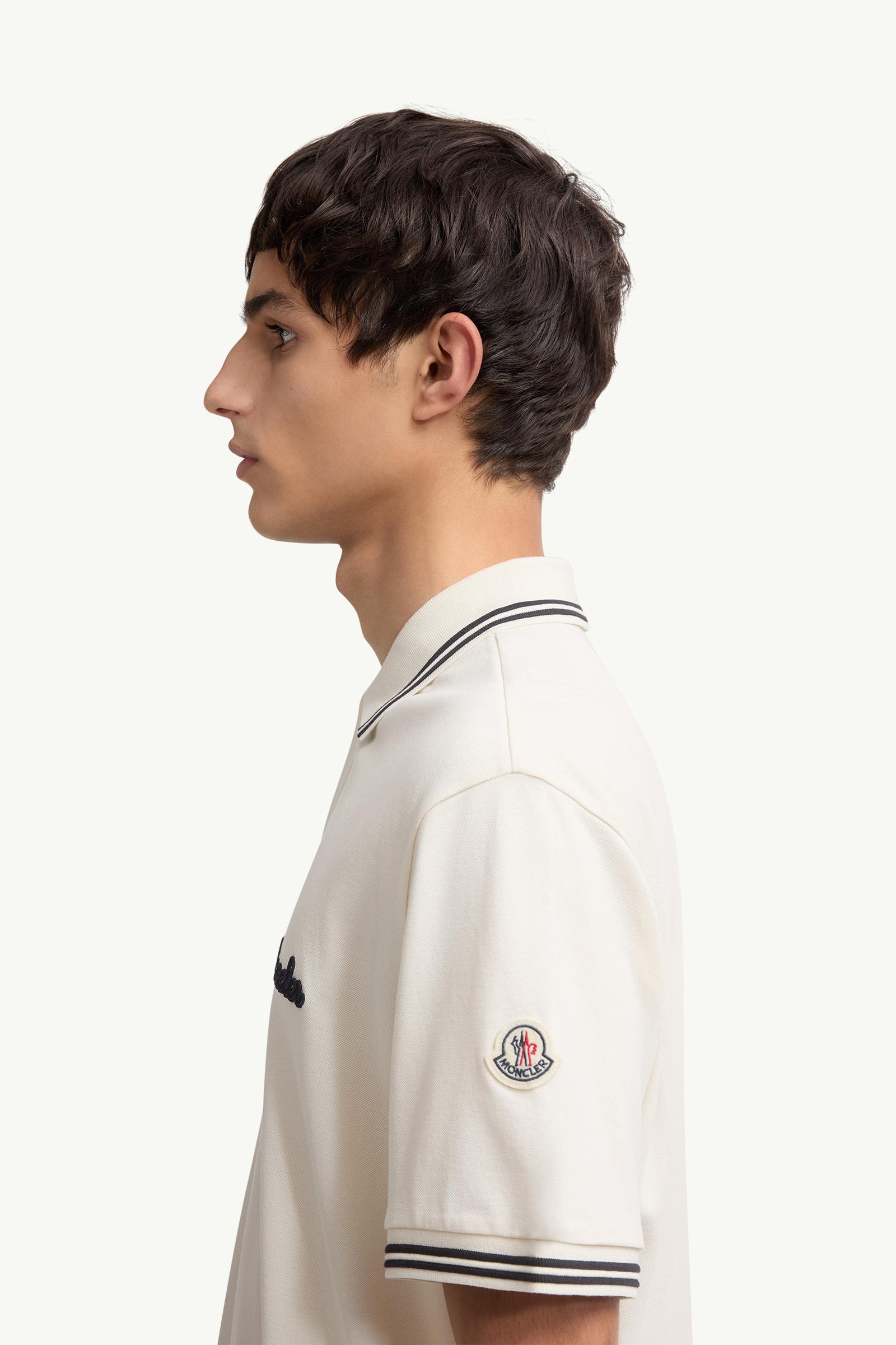 Embroidered Logo Cotton Piquet Polo Shirt Men White Ivory Moncler 1