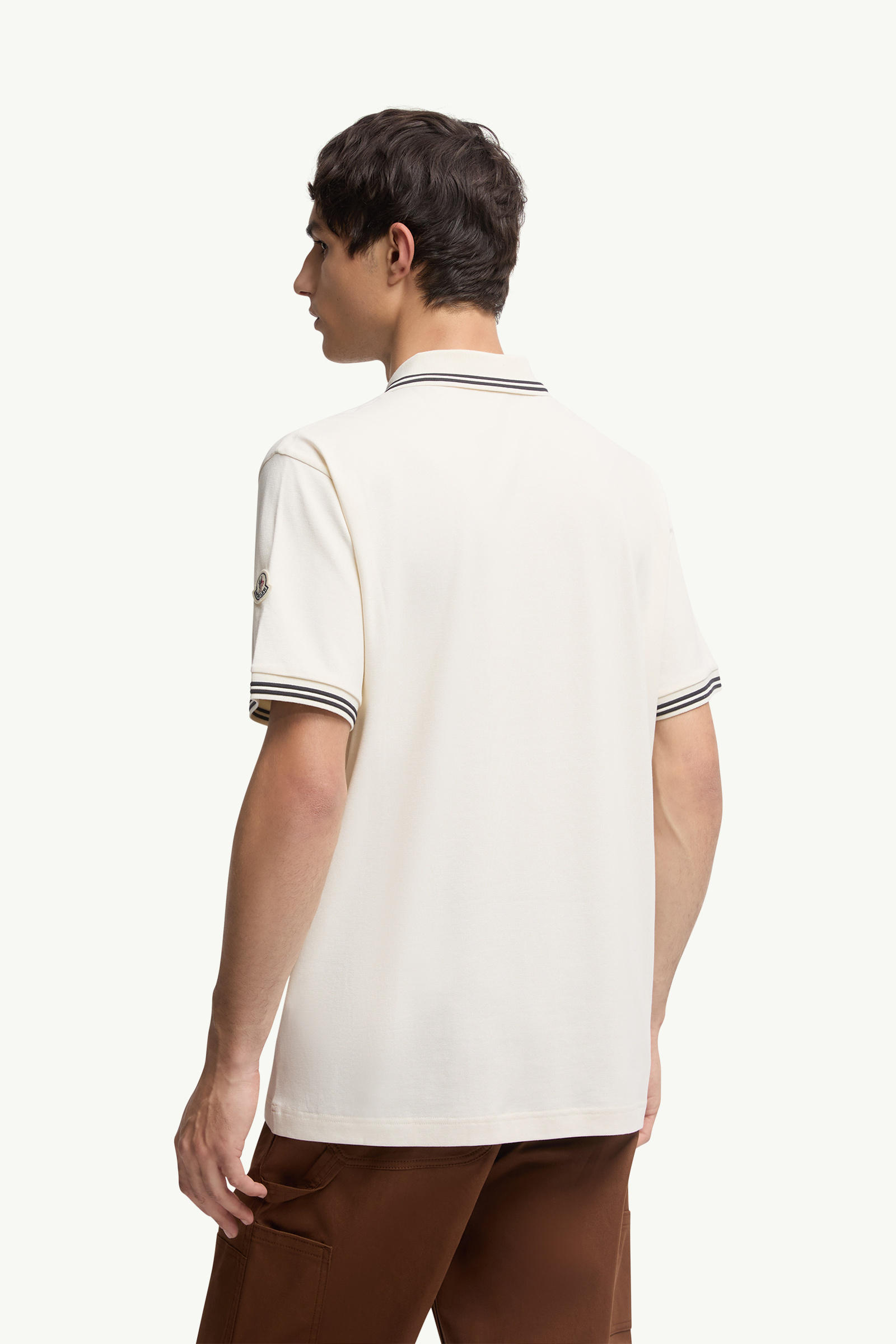 Embroidered Logo Cotton Piquet Polo Shirt Men White Ivory Moncler 4