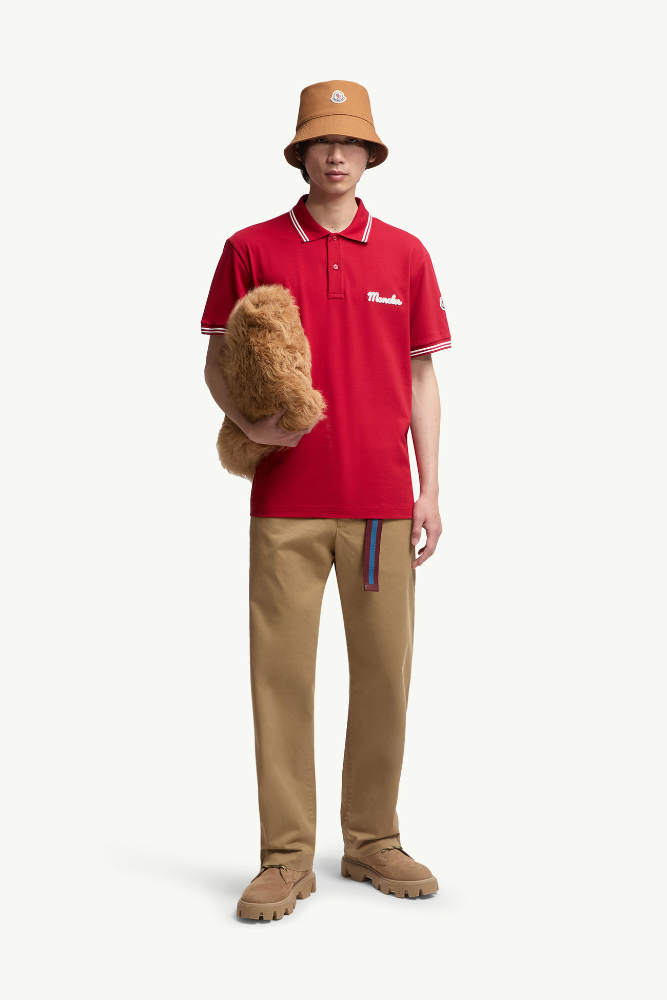 Poloshirt aus Baumwollpiqué mit gesticktem Logo Herren Rot Moncler 0