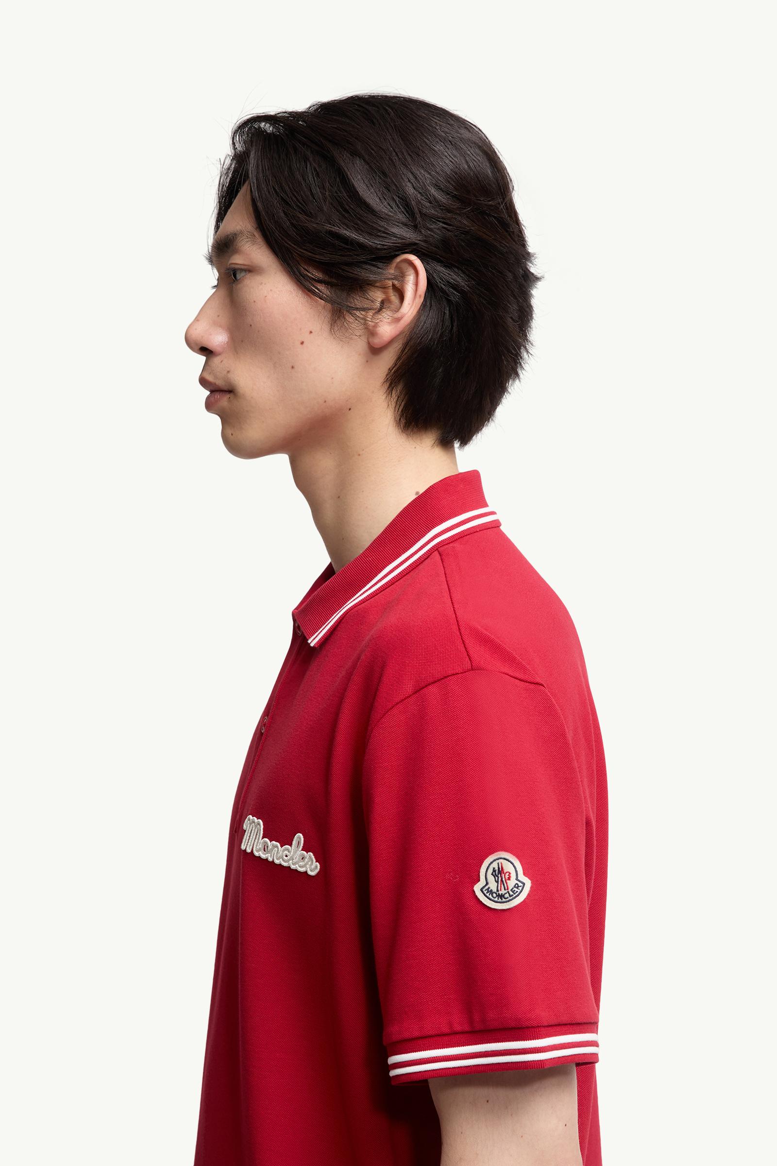 Embroidered Logo Cotton Piquet Polo Shirt Men Red Moncler 1