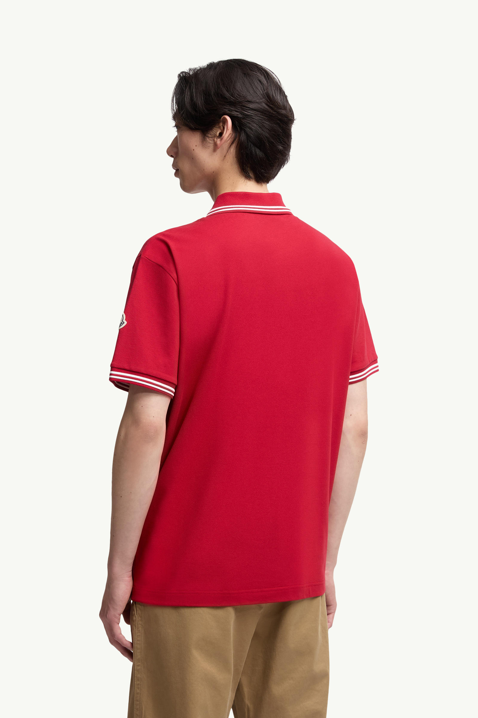 Embroidered Logo Cotton Piquet Polo Shirt Men Red Moncler 4