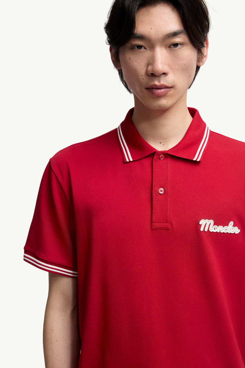 Embroidered Logo Cotton Piquet Polo Shirt Men Red Moncler 5