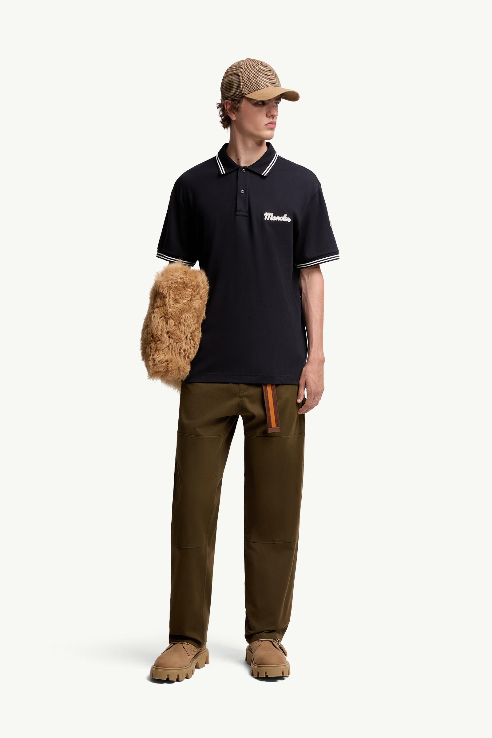 Embroidered Logo Cotton Piquet Polo Shirt Men Blue Moncler 0