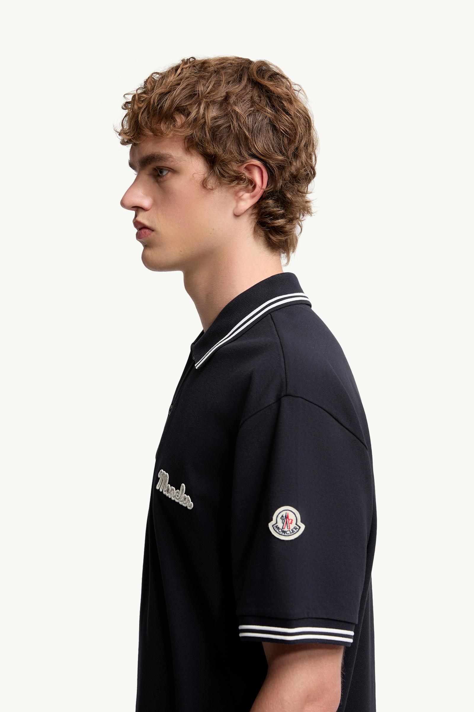 Embroidered Logo Cotton Piquet Polo Shirt Men Blue Moncler 1