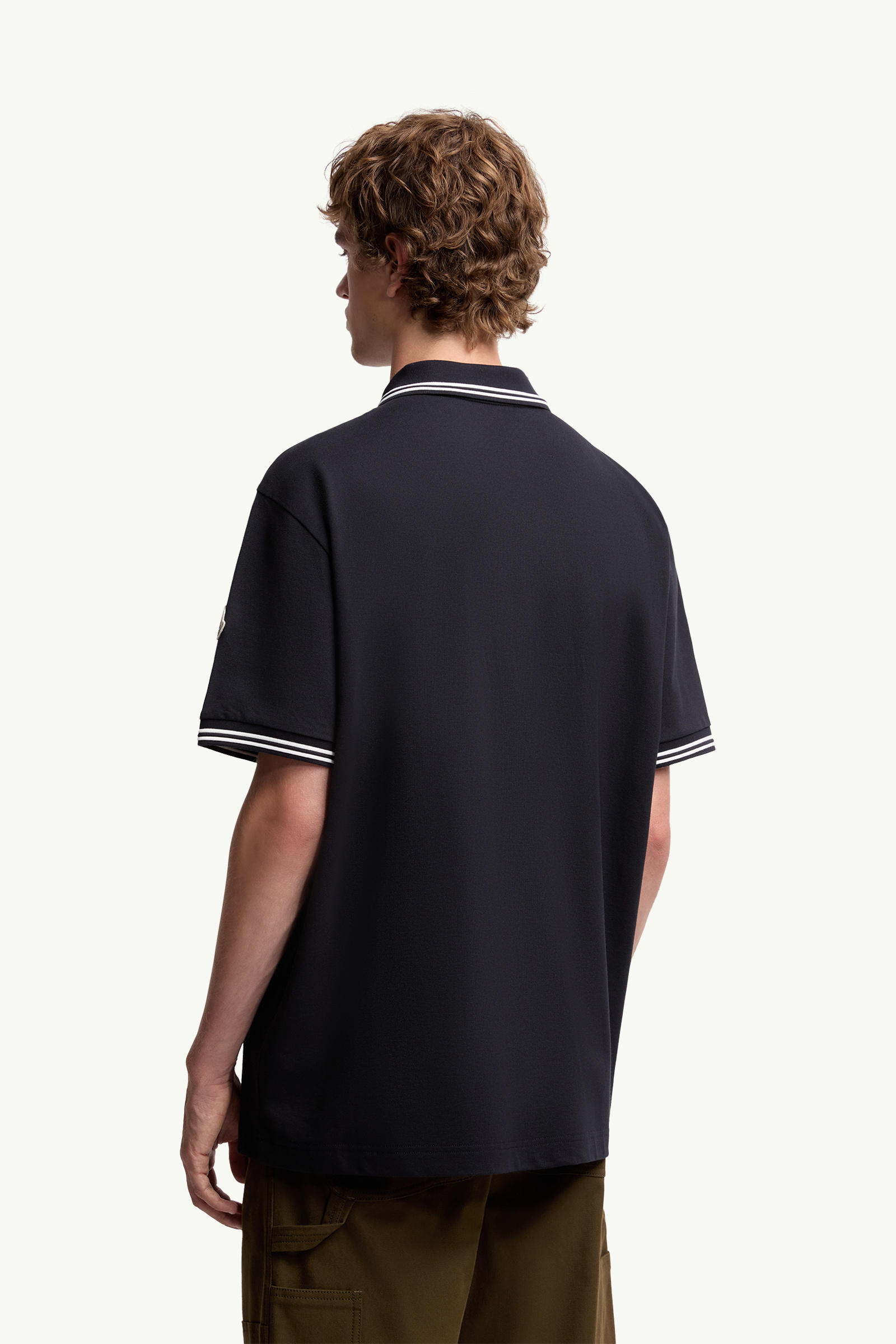Embroidered Logo Cotton Piquet Polo Shirt Men Blue Moncler 4