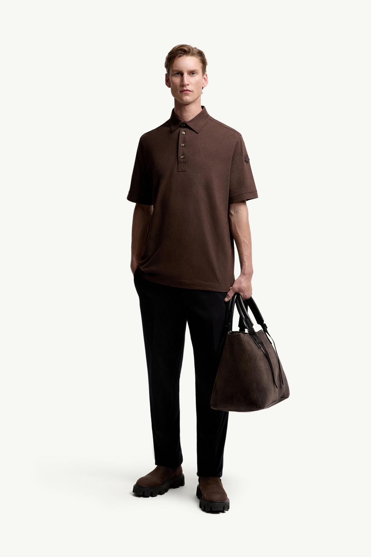 Polo in cotone e cashmere Marrone Moncler 0