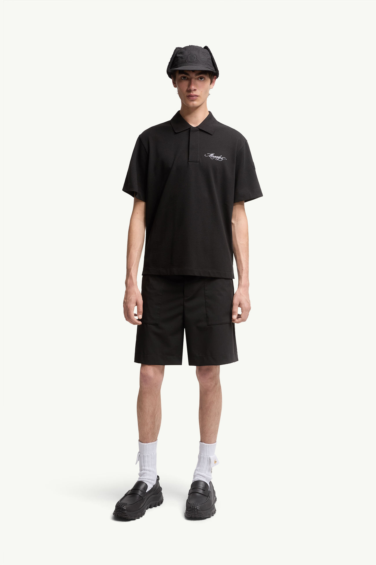 Camiseta de algodón con logotipo bordado Hombre Negro Moncler 0