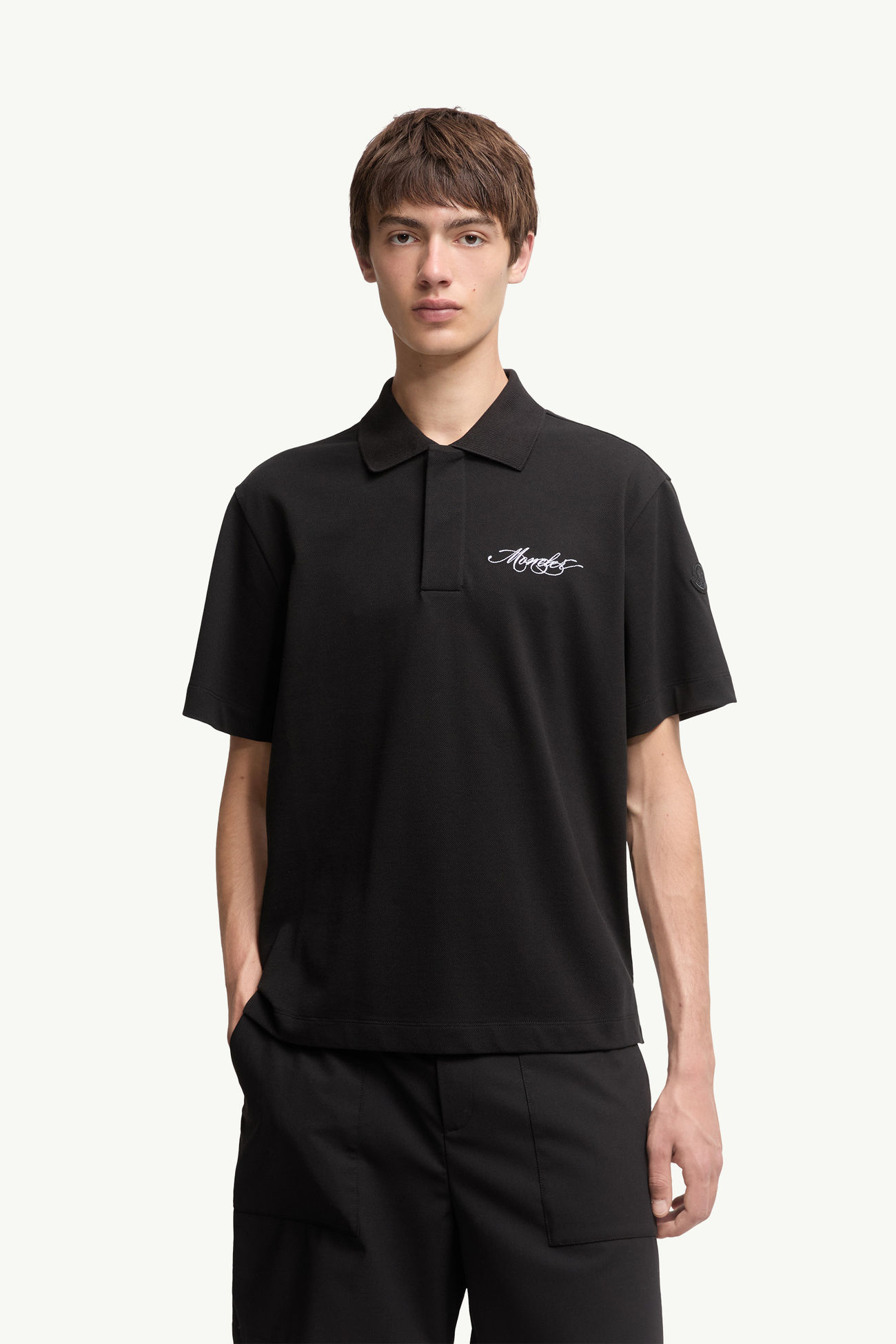 Camiseta de algodón con logotipo bordado Hombre Negro Moncler 3