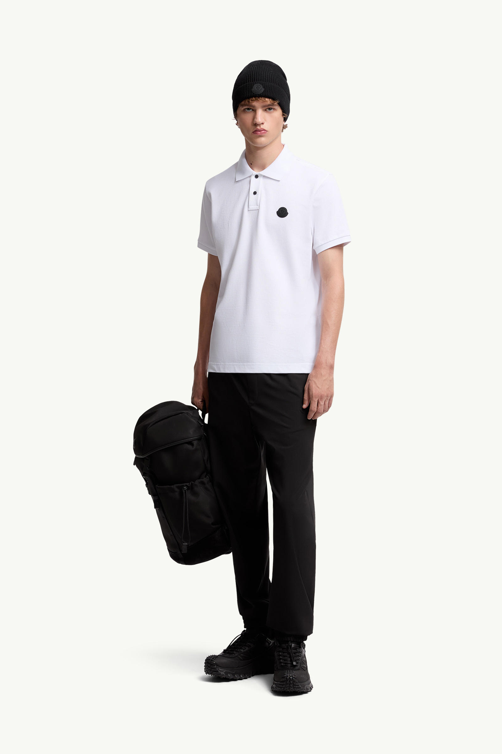 Polo in cotone piquet con patch logato Uomo Bianco Moncler 0