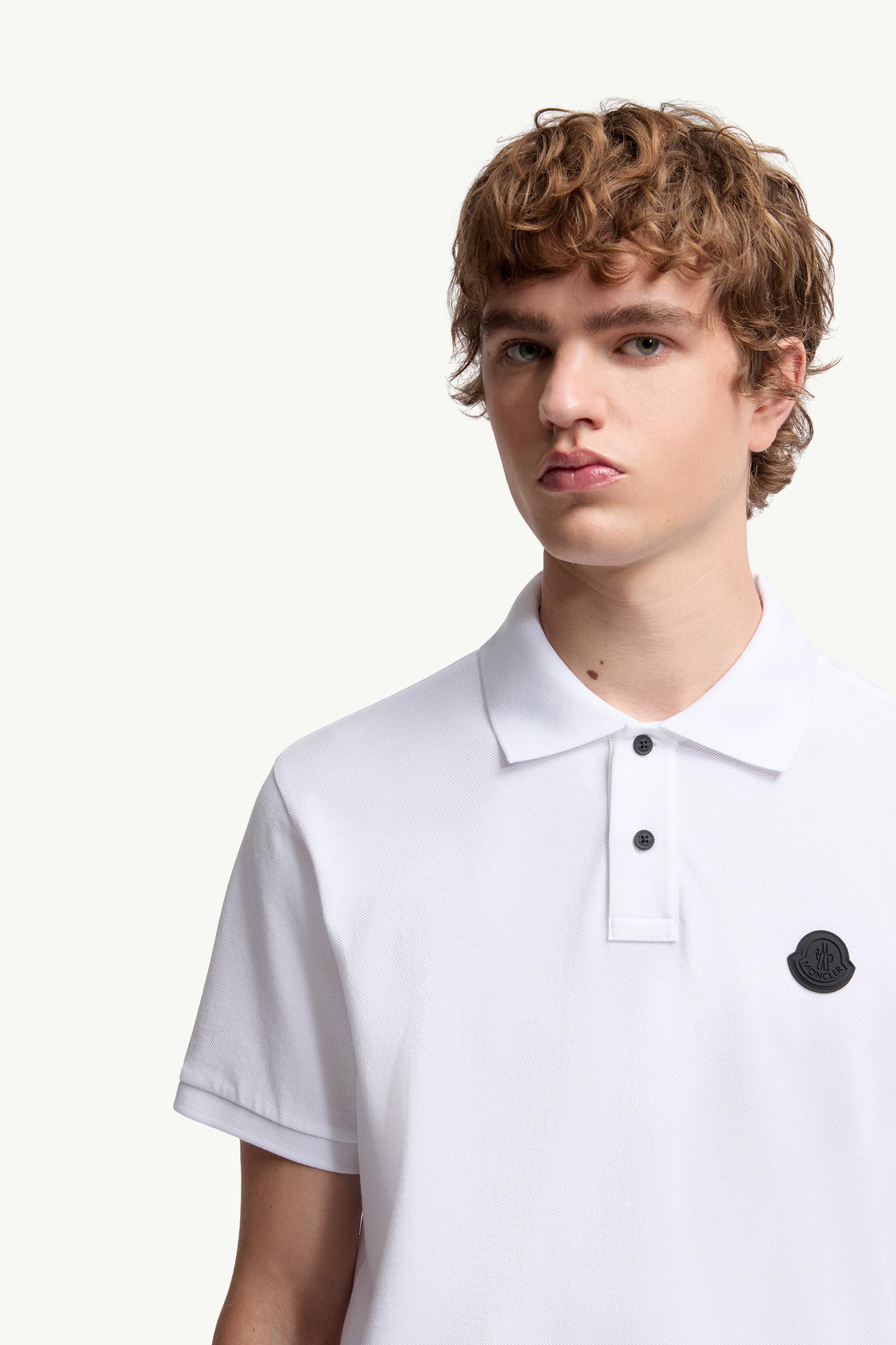 トップス MONCLER SCOM2017 210 L/S PIQUE SHIRT White Logo Patch Cotton Piquet Polo Shirt - Polos & T-shirts for