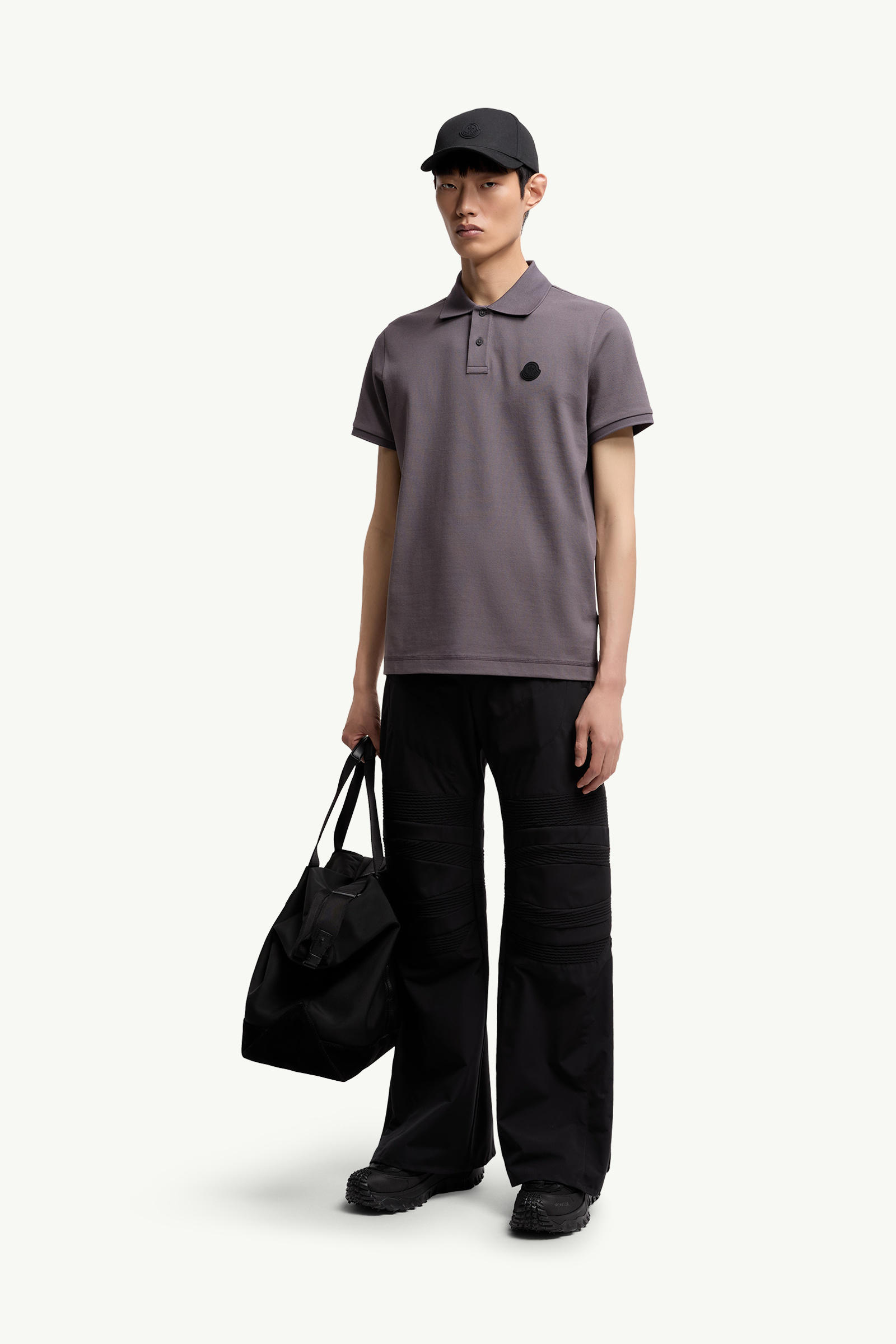 Logo Patch Cotton Piquet Polo Shirt Men Dark Gray Moncler 0